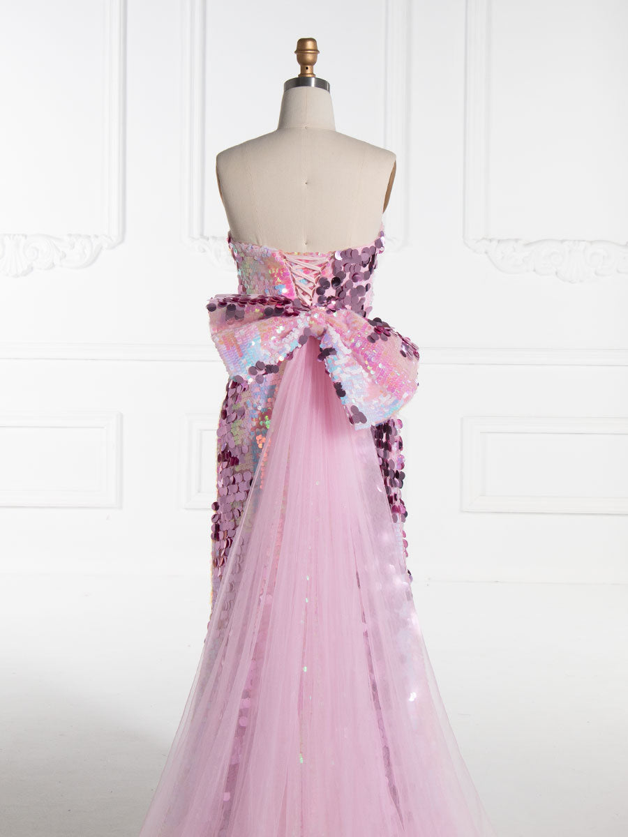 Mermaid Strapless Floor-Length Sequin Prom Dresses With Sequins YE3010