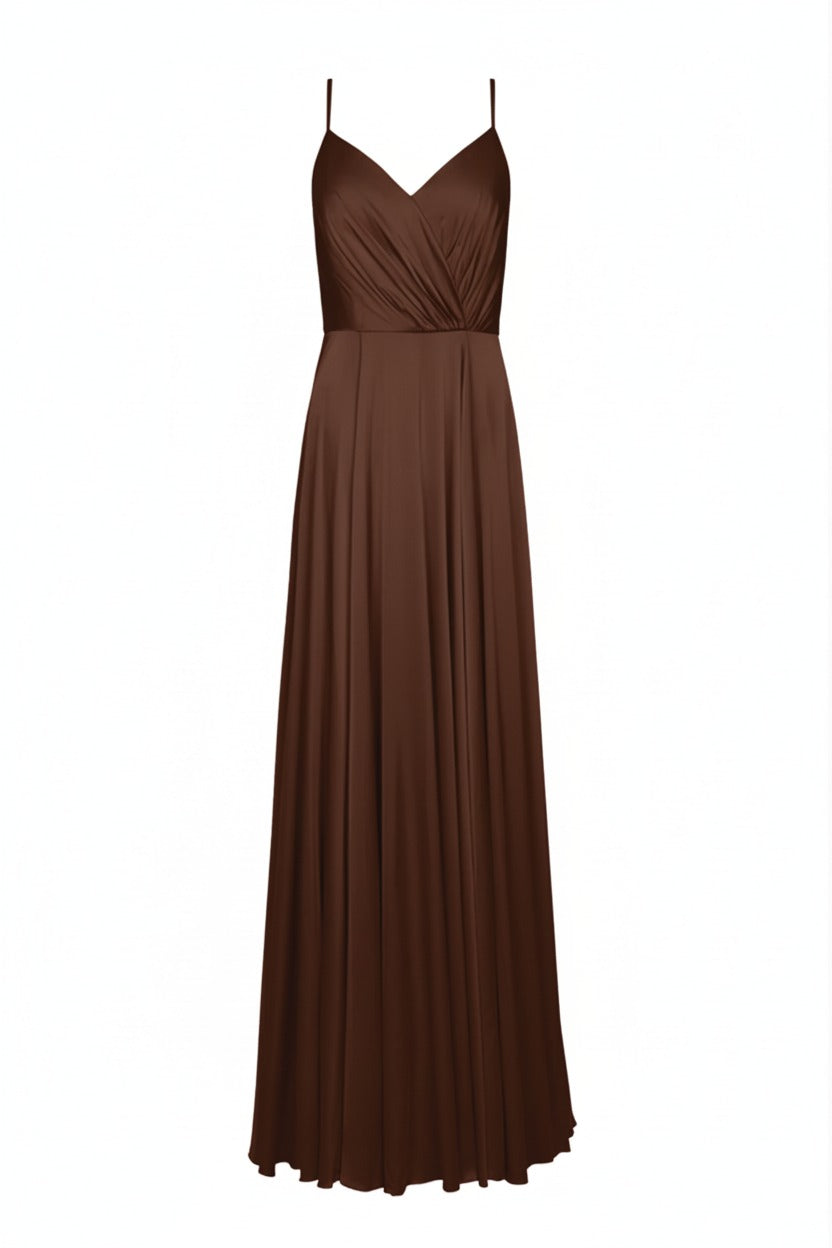 Isla Bridesmaid Dress in Chocolate Brown Satin