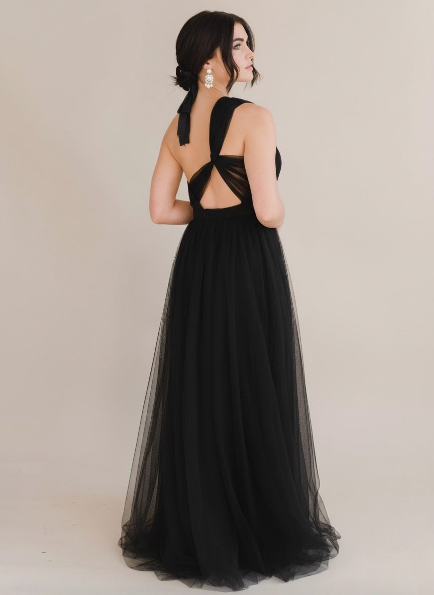 Luna Bridesmaid Dress in Black Tulle