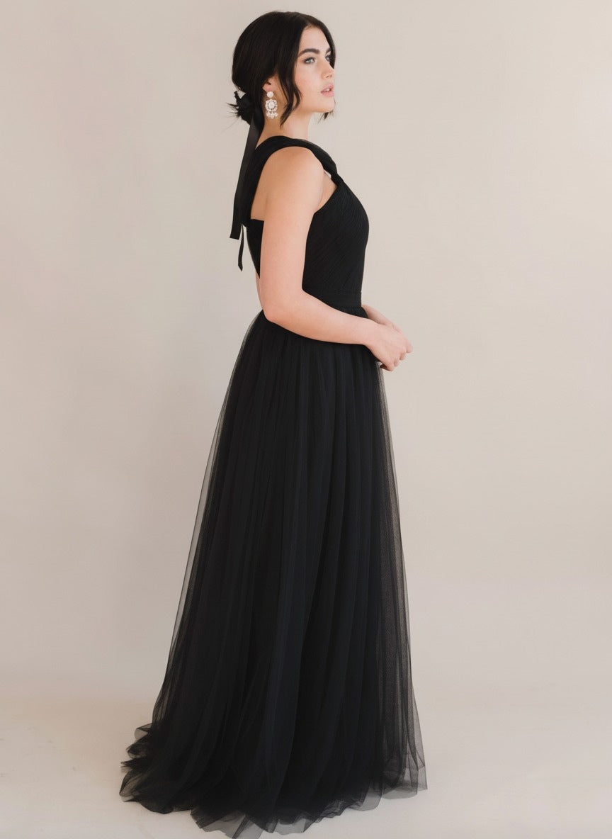 Luna Bridesmaid Dress in Black Tulle