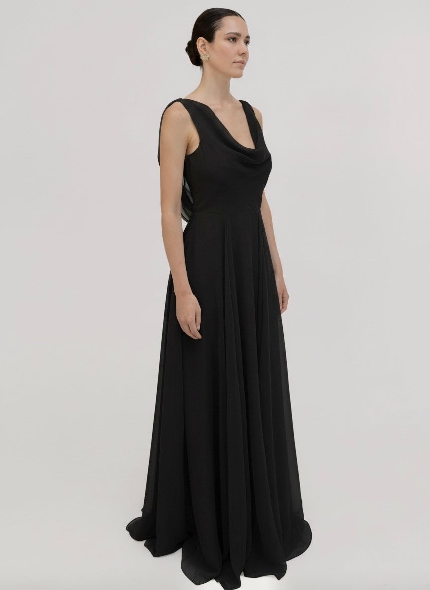 Athena Bridesmaid Dress In Black Chiffon