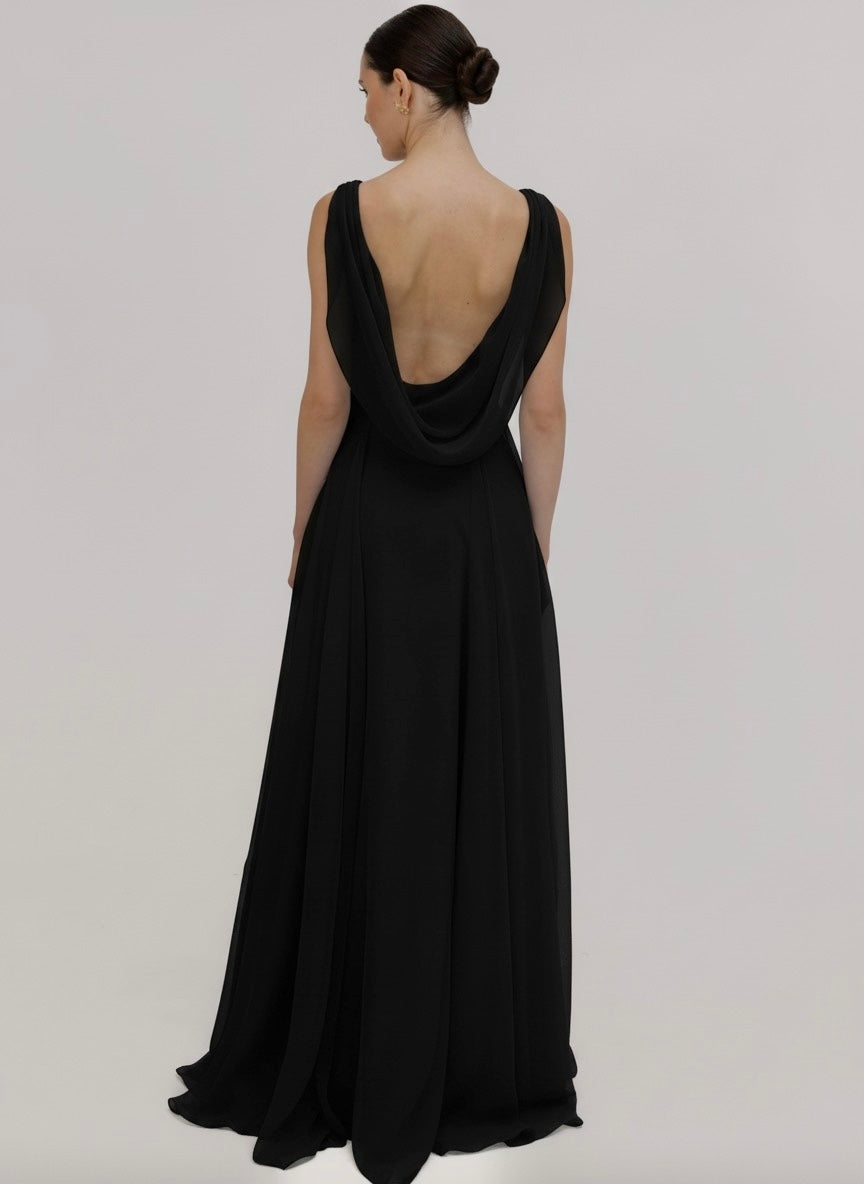 Athena Bridesmaid Dress In Black Chiffon