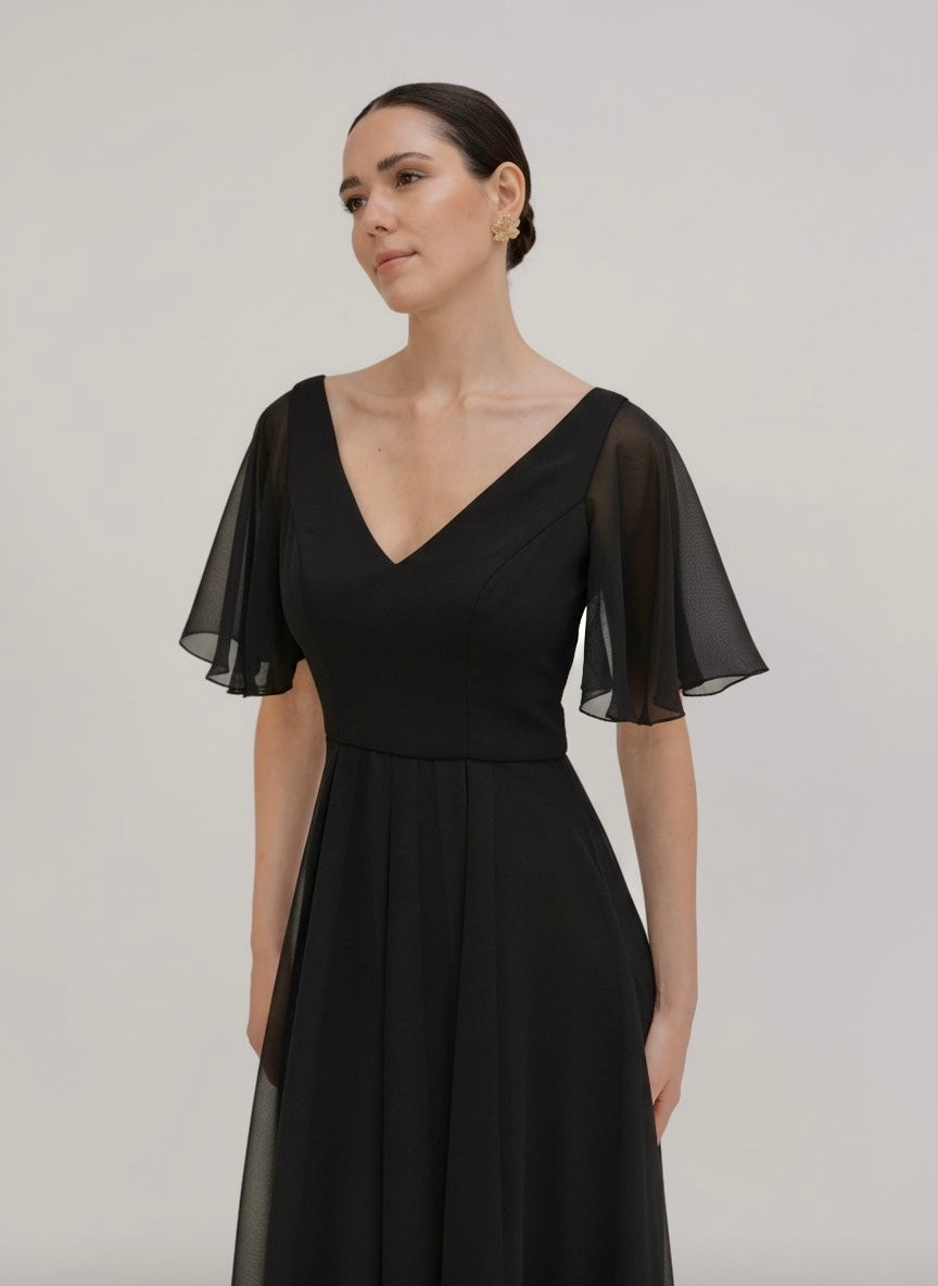 Phoebe Bridesmaid Dress In Black Chiffon