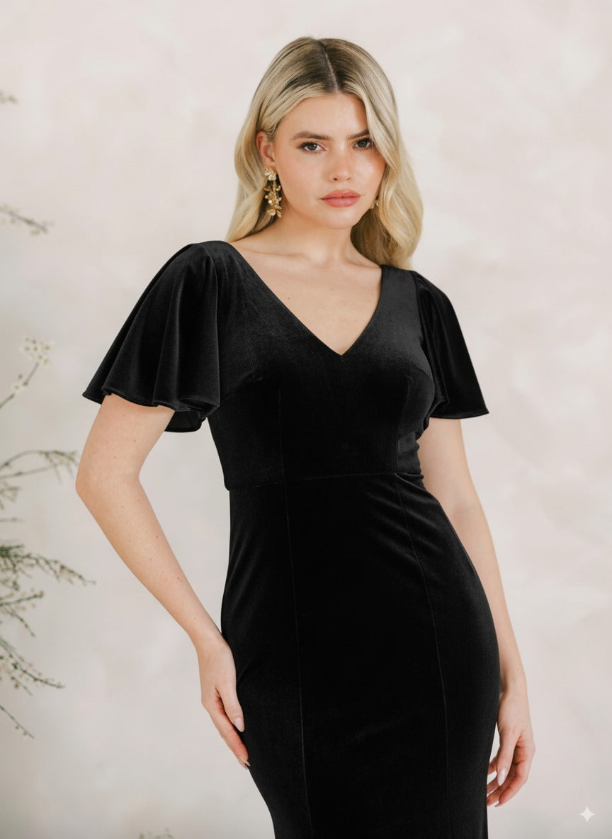Celeste Velvet Bridesmaid Dress in Black