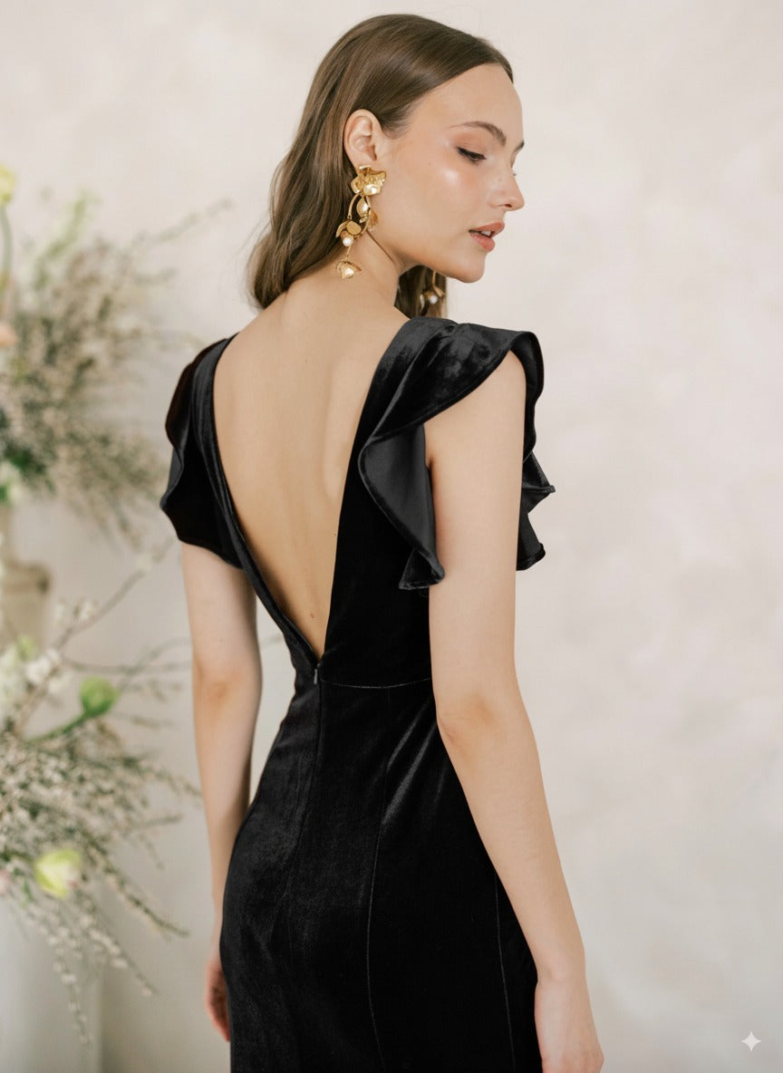 Cecelia Velvet Bridesmaid Dress in Black