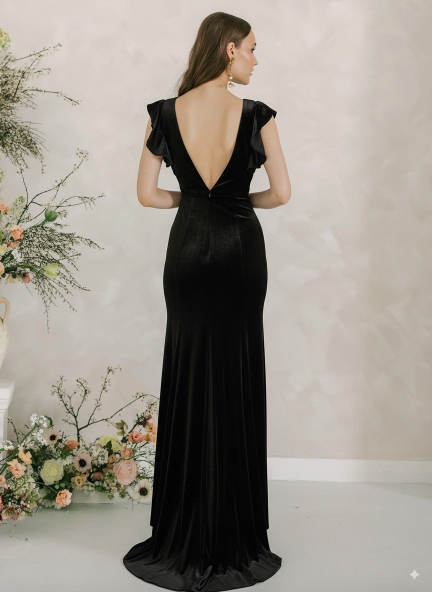 Cecelia Velvet Bridesmaid Dress in Black