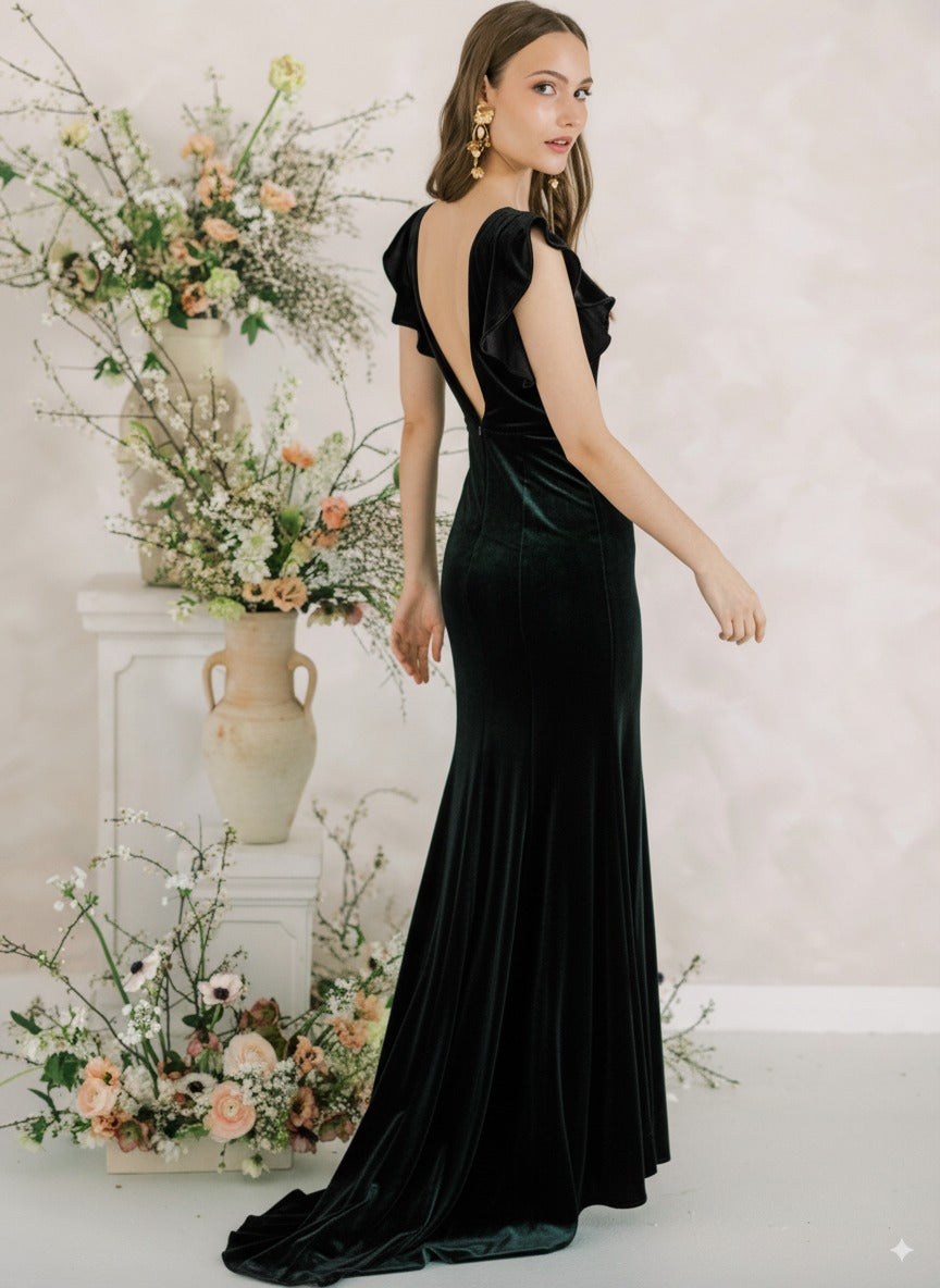 Cecelia Velvet Bridesmaid Dress in Black