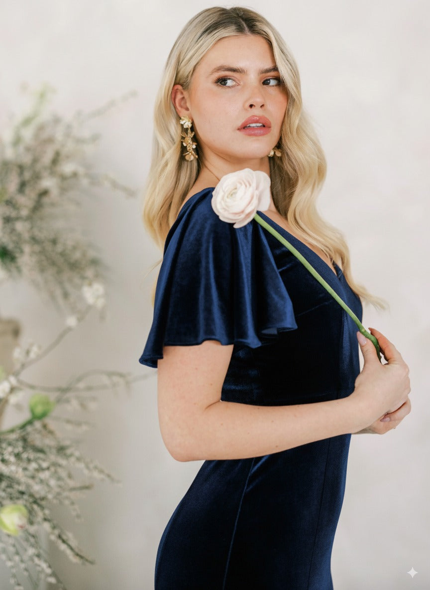 Celeste Velvet Bridesmaid Dress in Navy