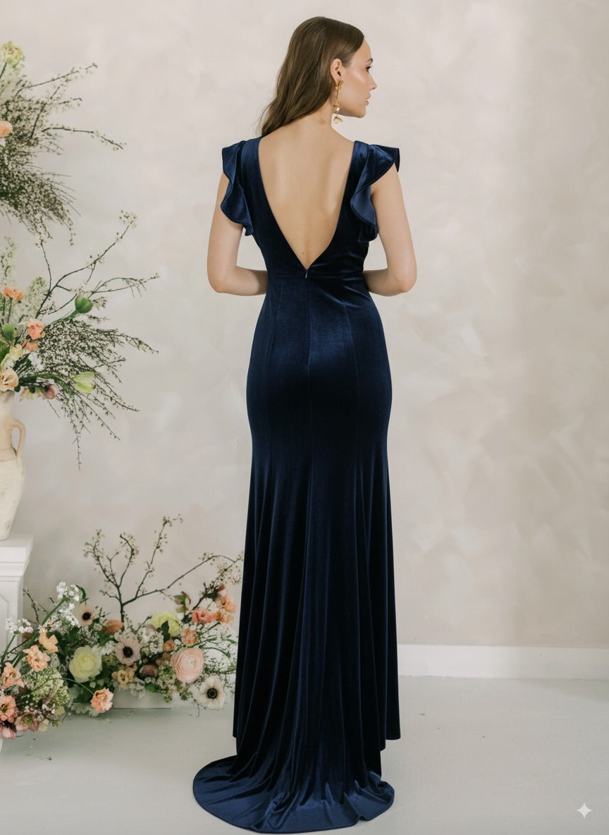 Cecelia Velvet Bridesmaid Dress in Navy