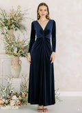 Camilla Velvet Long Sleeve Bridesmaid Dress in Navy