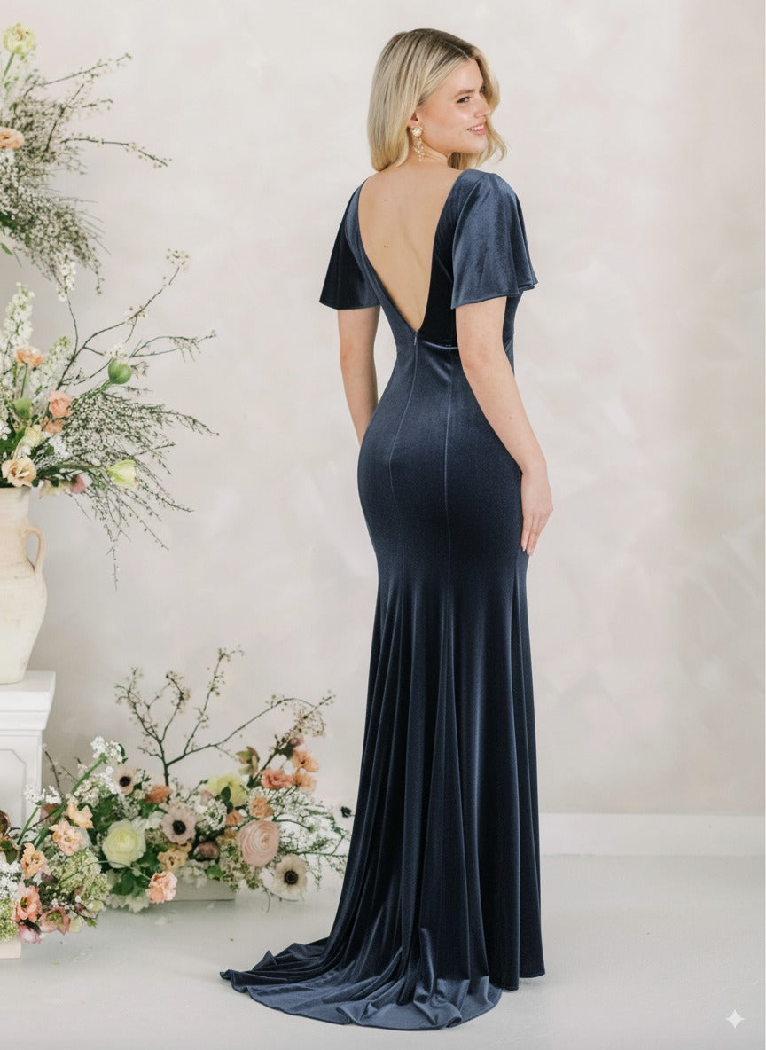 Celeste Velvet Bridesmaid Dress in Smoke Blue