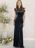 Cecelia Velvet Bridesmaid Dress in Smoke Blue