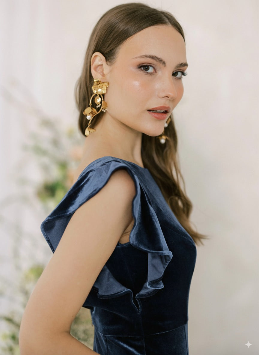 Cecelia Velvet Bridesmaid Dress in Smoke Blue