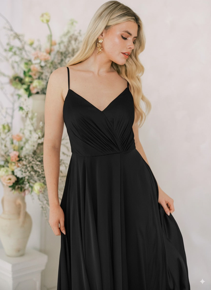 Isla Bridesmaid Dress in Black Satin