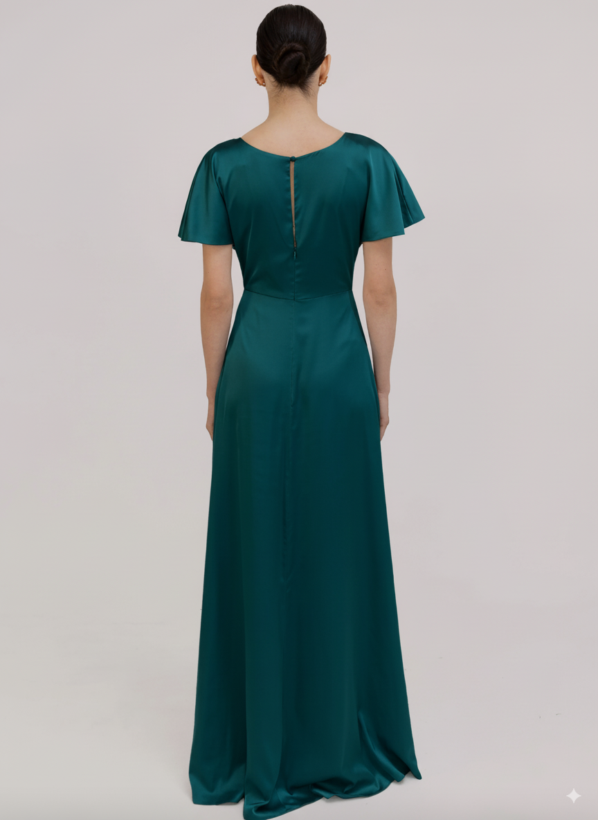 Camilla Bridesmaid Dress in Emerald Dawn Satin