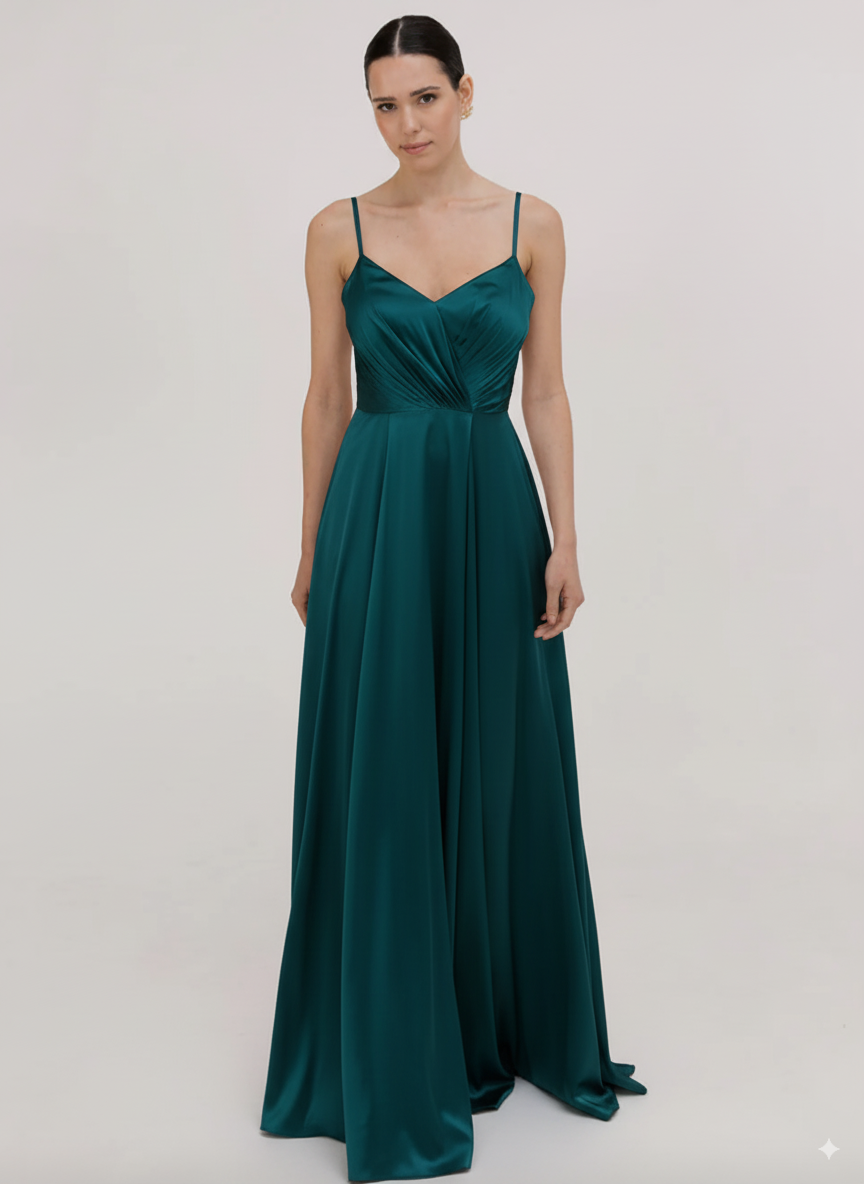 Isla Bridesmaid Dress in Emerald Dawn Satin