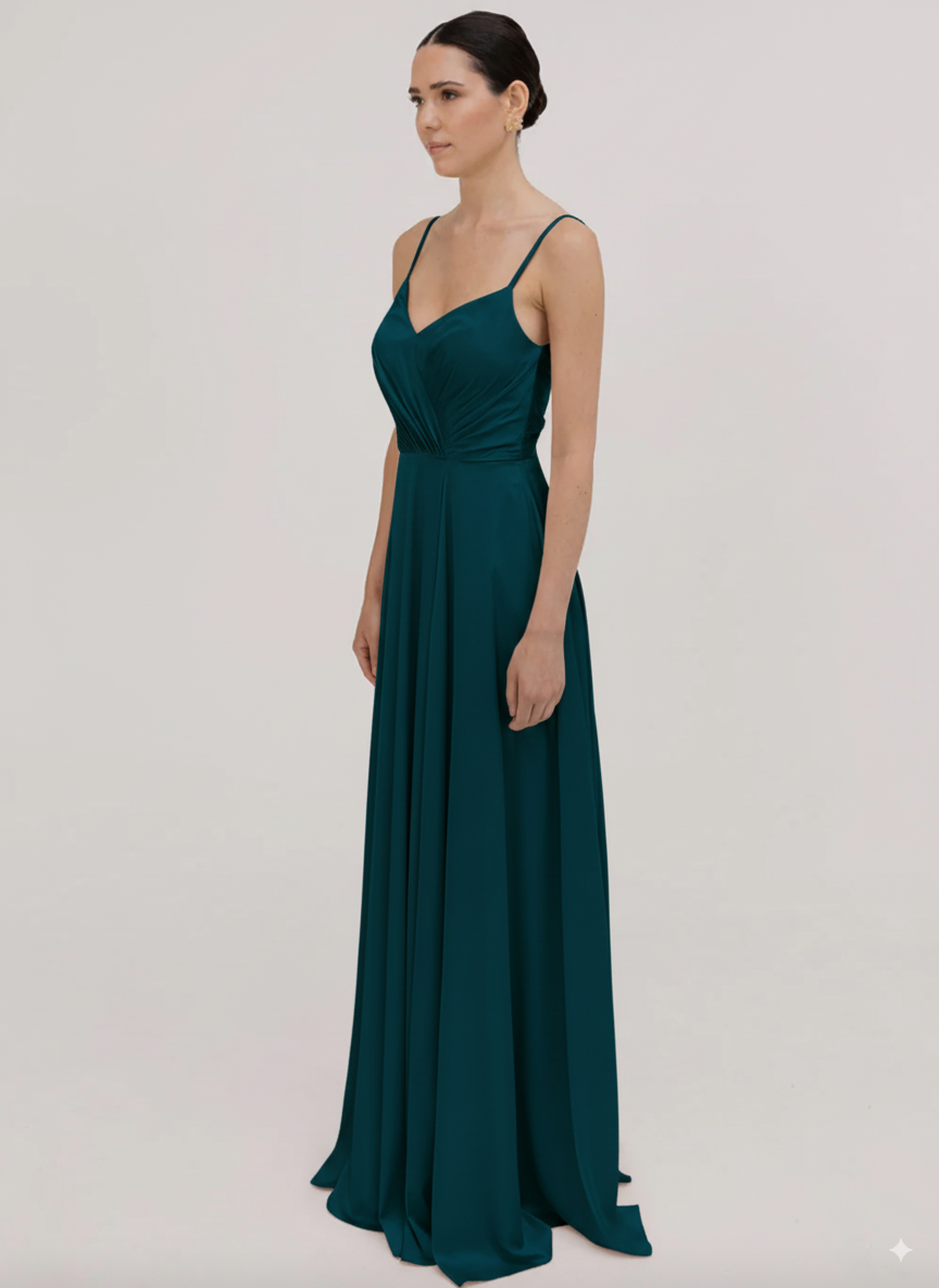 Isla Bridesmaid Dress in Emerald Dawn Satin