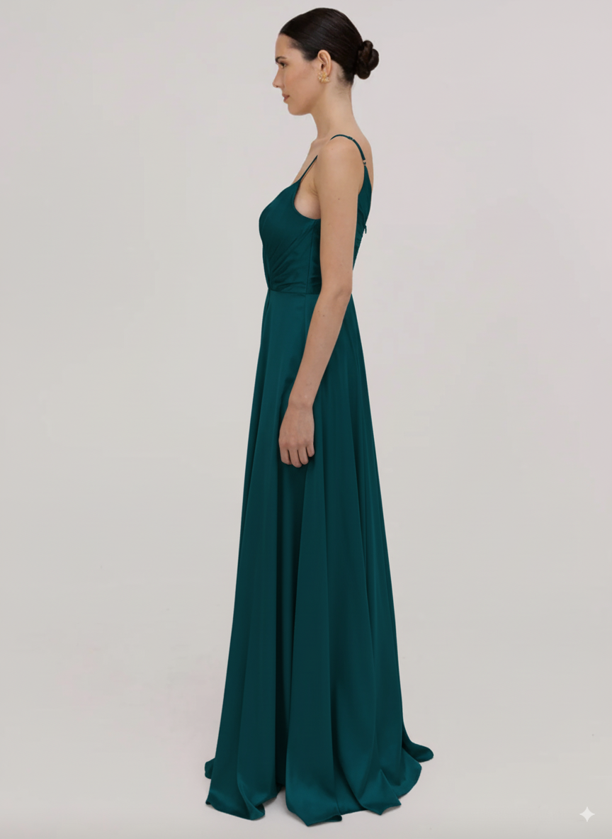 Isla Bridesmaid Dress in Emerald Dawn Satin