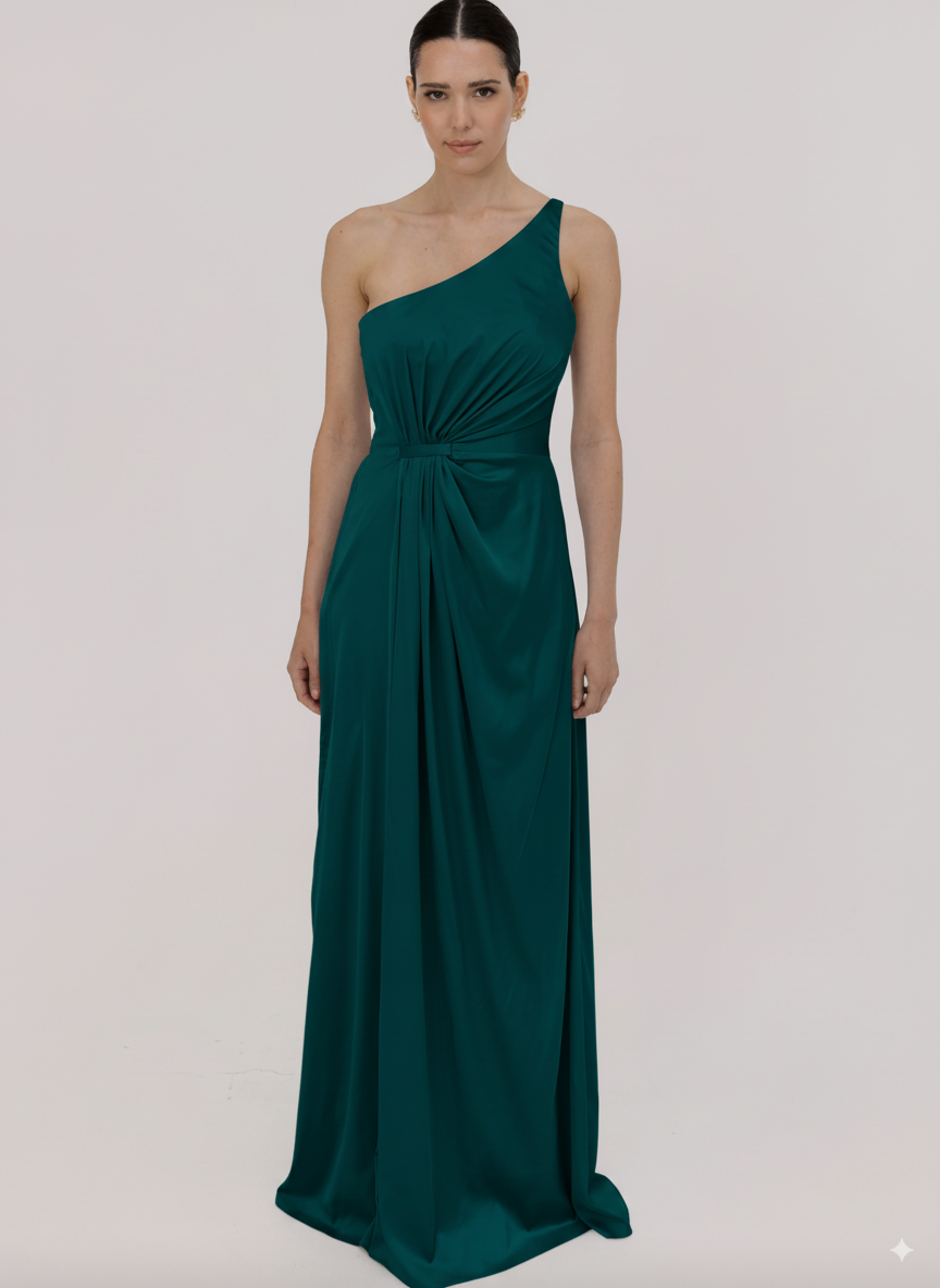 Greta Bridesmaid Dress in Emerald Dawn Satin