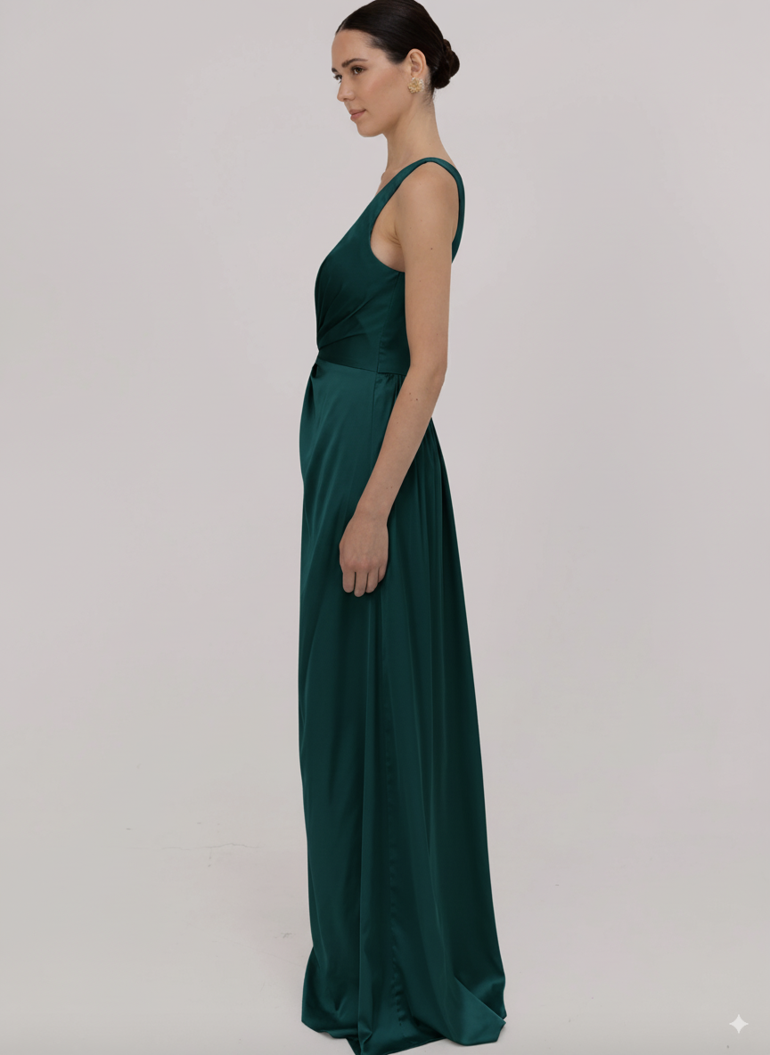 Greta Bridesmaid Dress in Emerald Dawn Satin