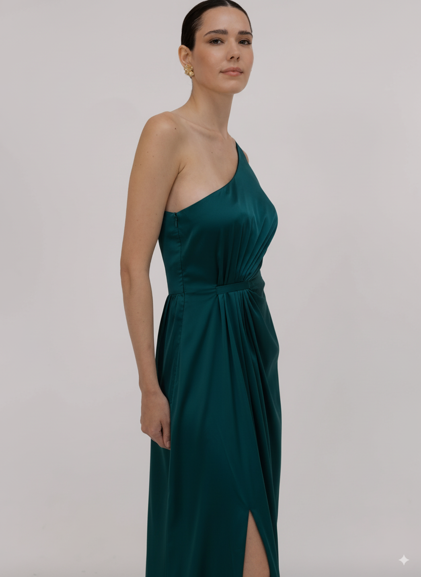 Greta Bridesmaid Dress in Emerald Dawn Satin