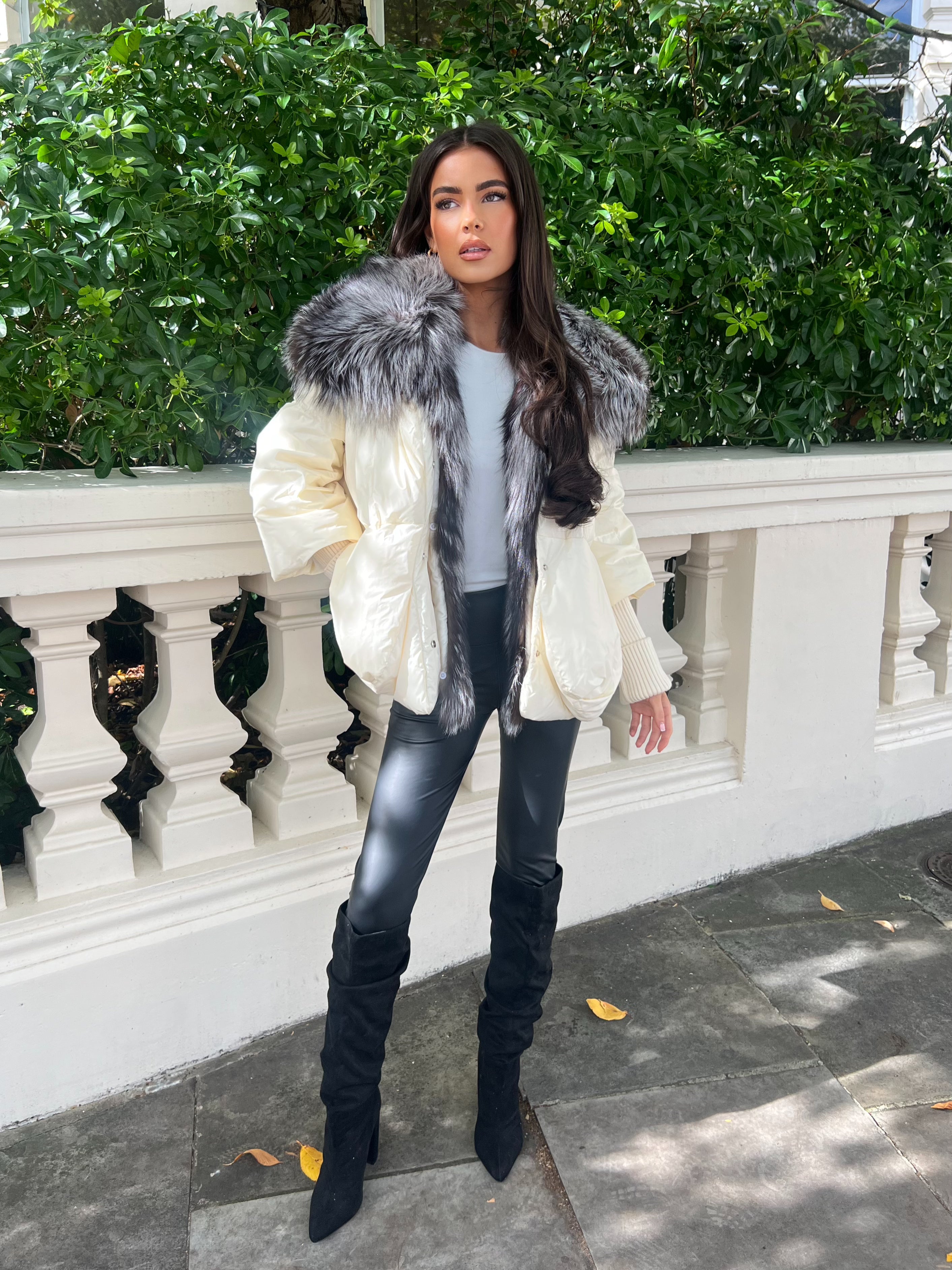 Cream Luxury Fur Trim Jacket