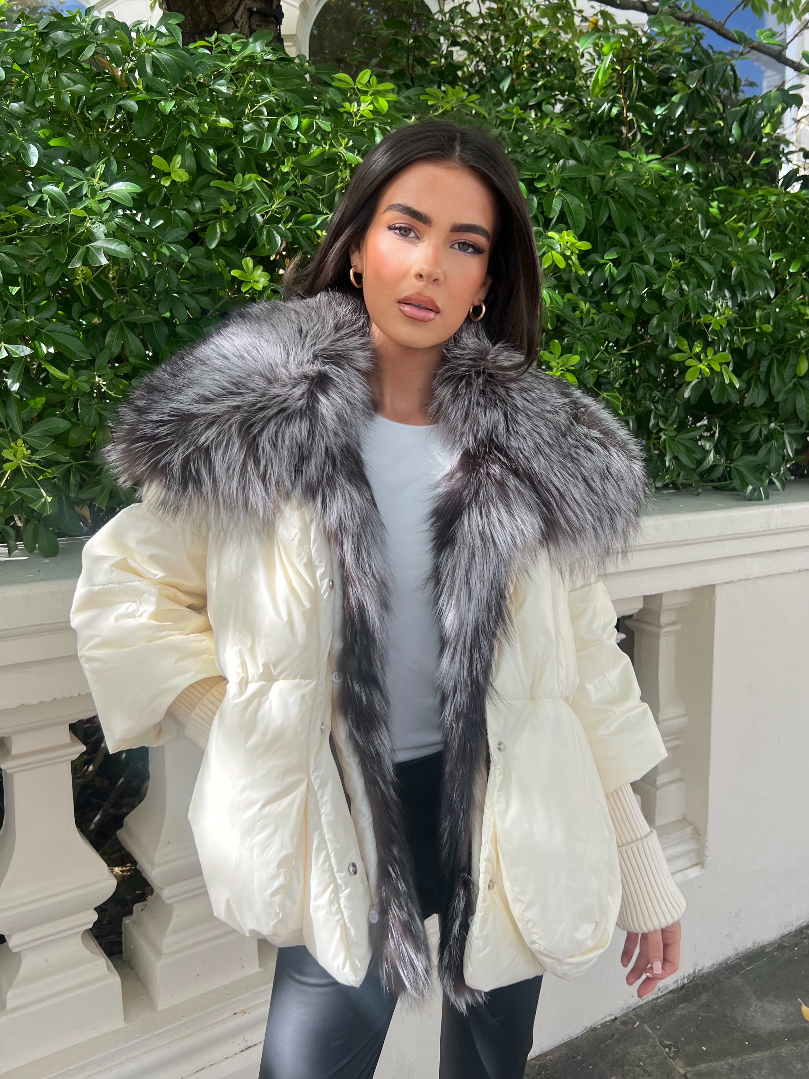Cream Luxury Fur Trim Jacket