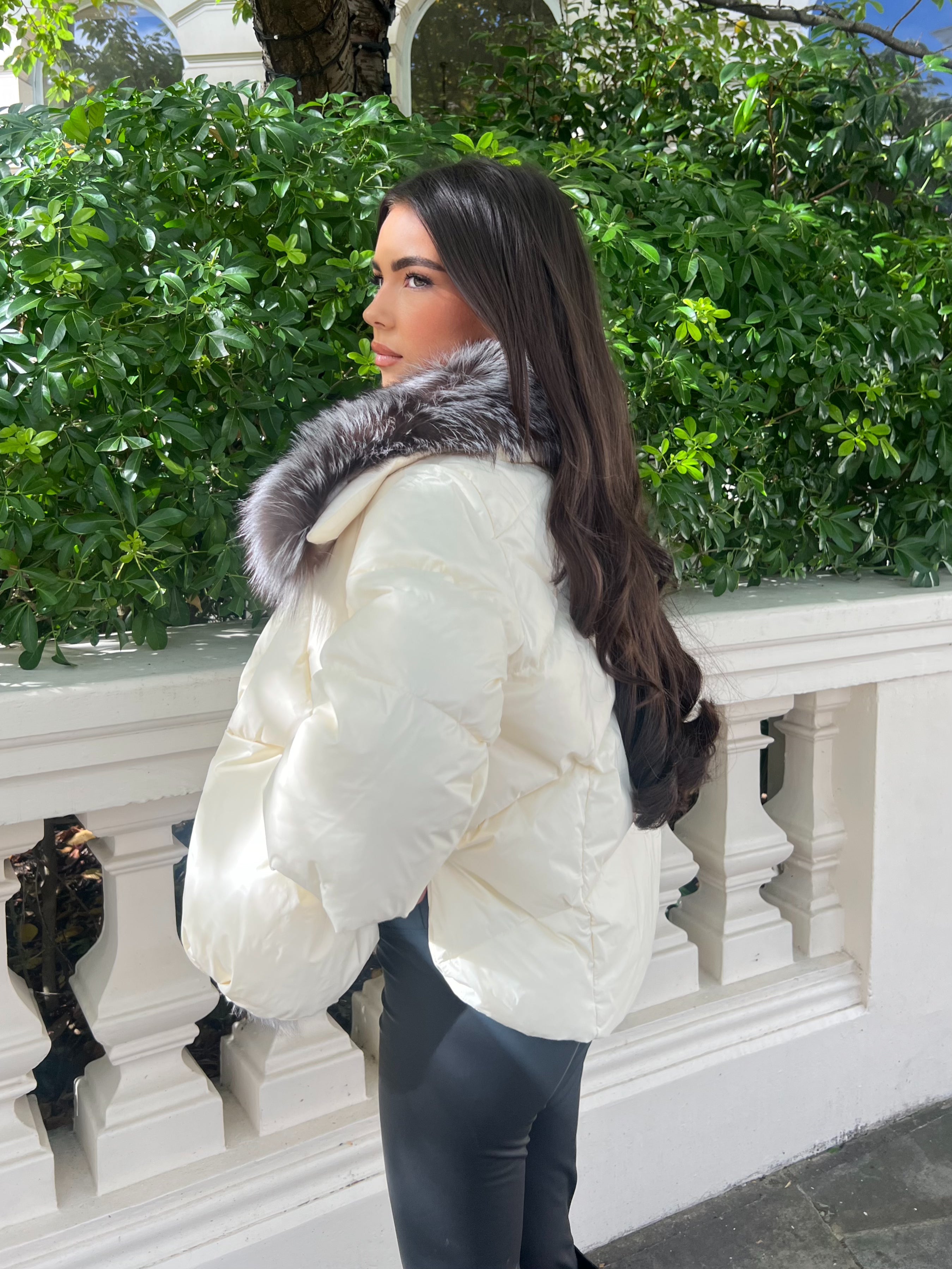 Cream Luxury Fur Trim Jacket