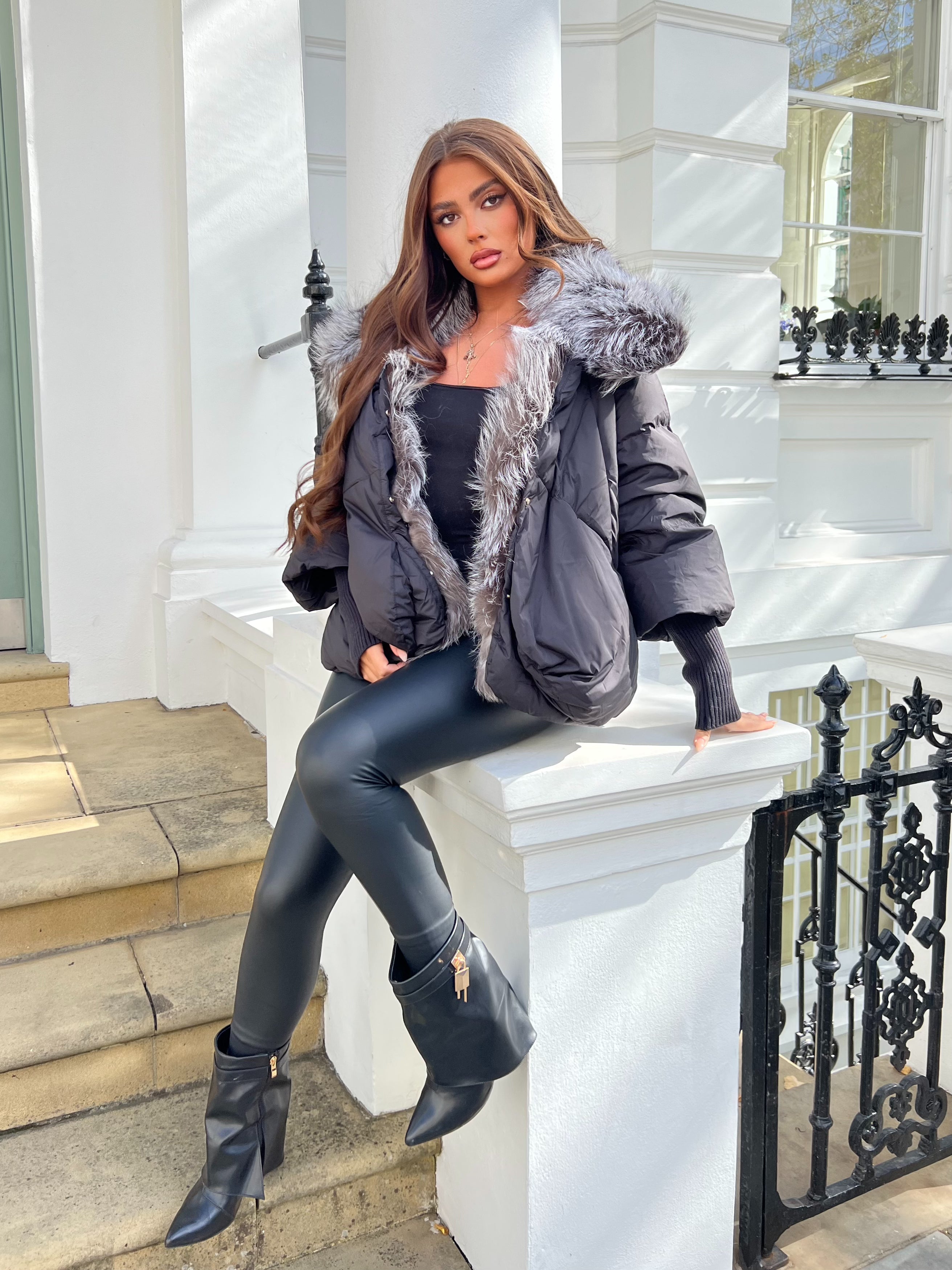 Black Luxury Fur Trim Jacket