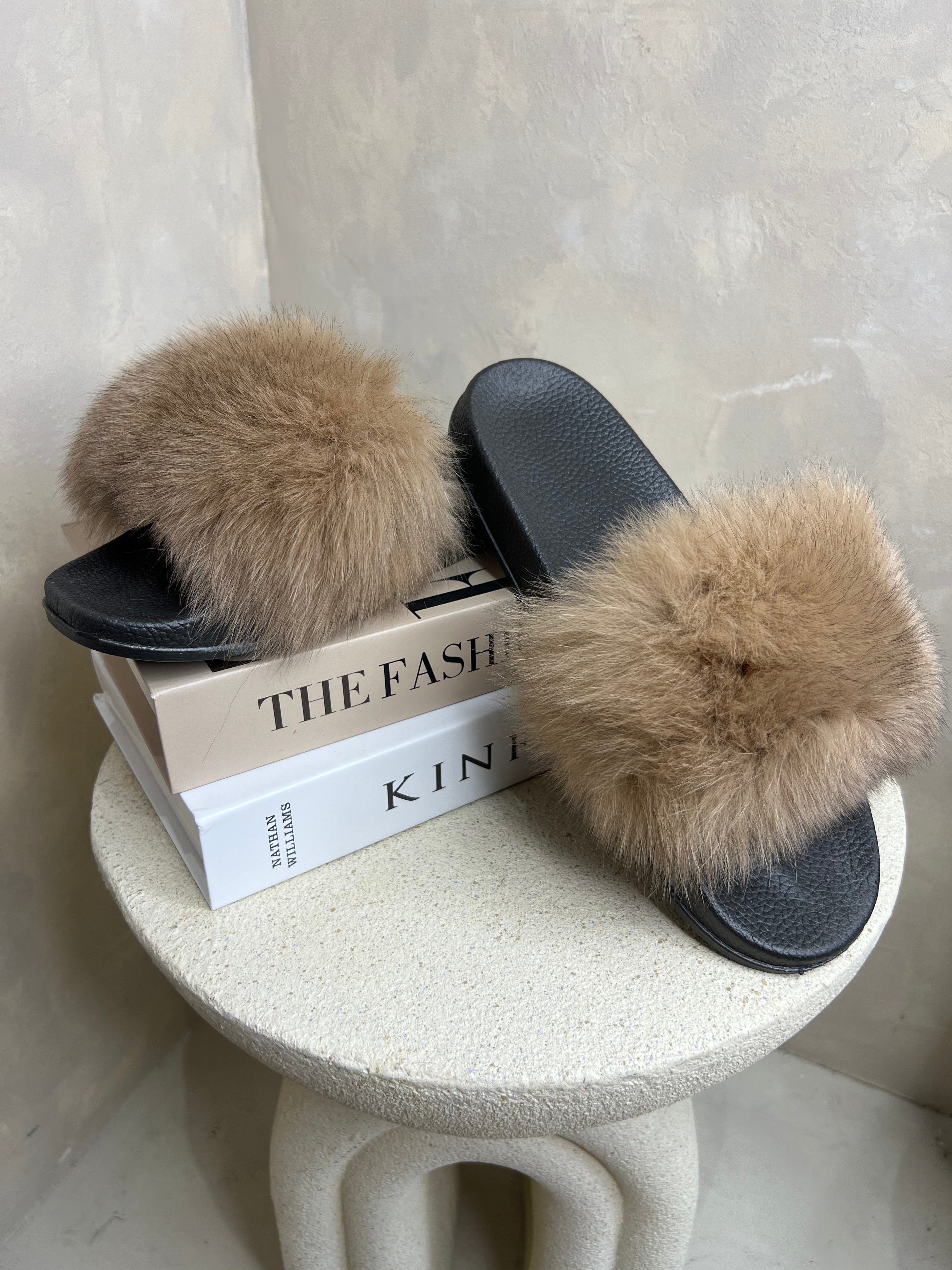 Tan Luxury Fur Sliders