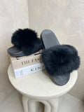 Black Luxury Fur Sliders