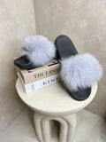 Grey Luxury Fur Sliders