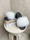 White Luxury Fur Sliders
