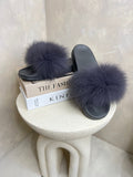 Charcoal Luxury Fur Sliders