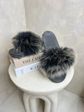 Two Tone Grey Luxury Fur Sliders