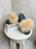 Beige Luxury Fur Sliders