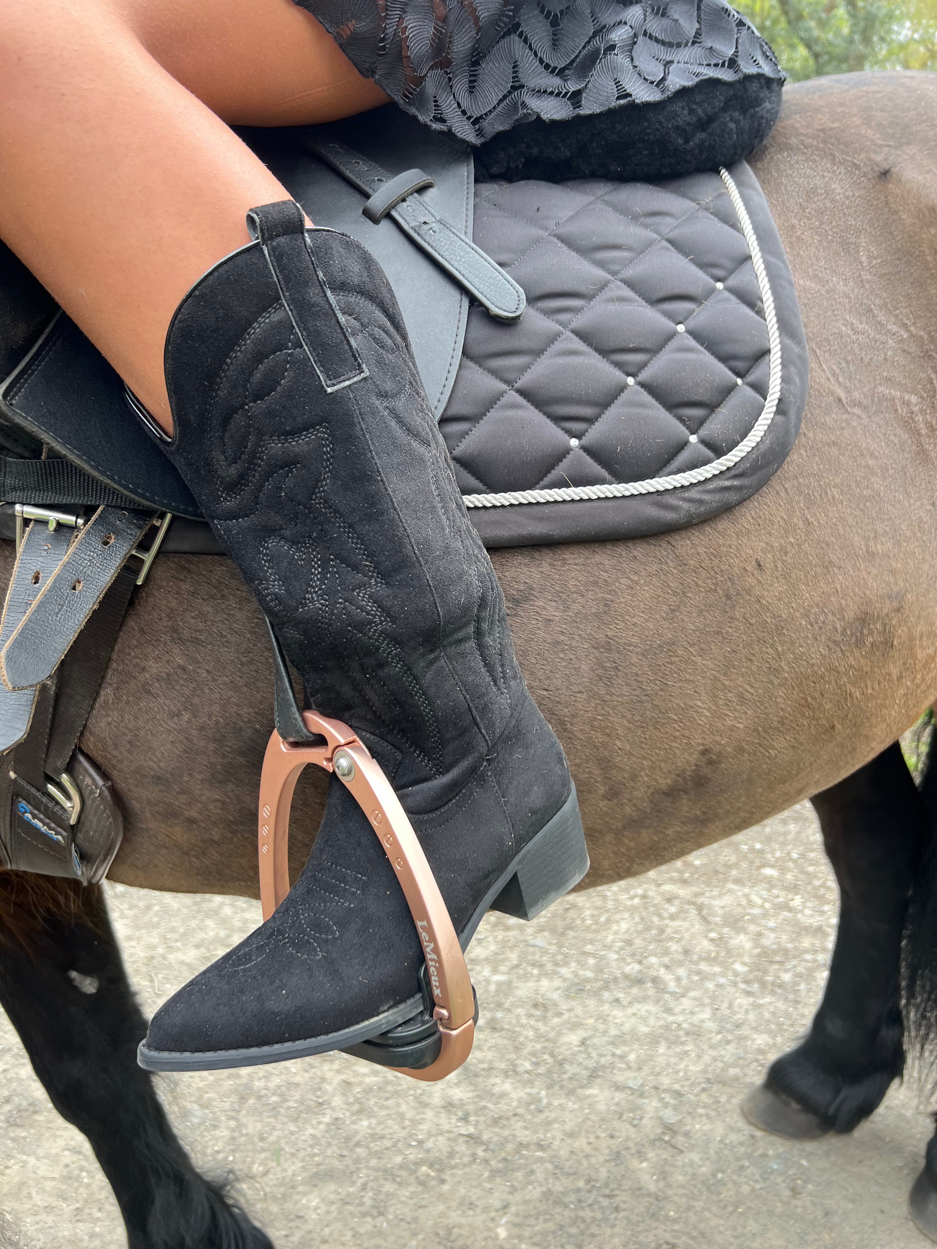 Black Suede Effect Cowboy Boots
