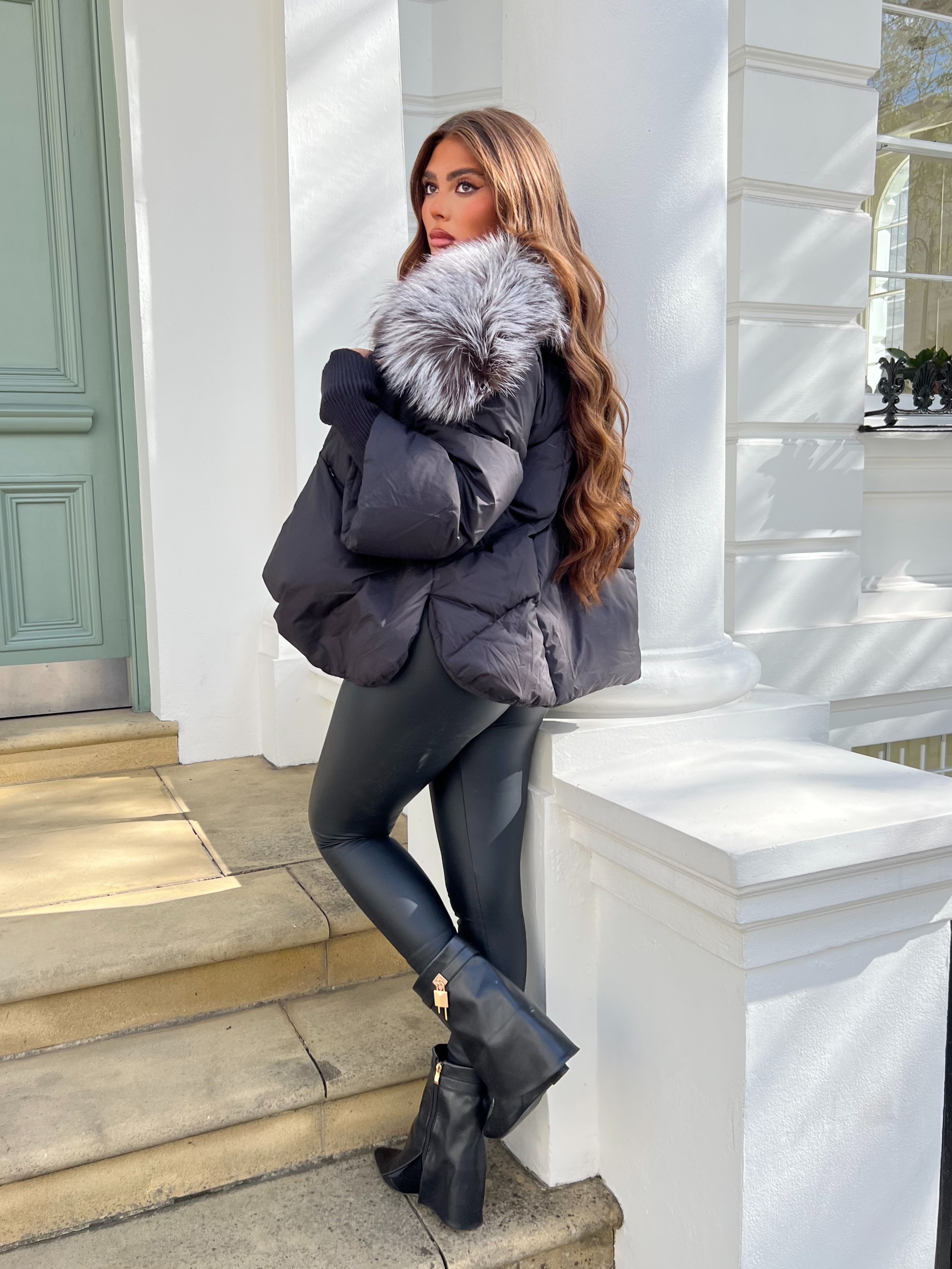 Black Luxury Fur Trim Jacket