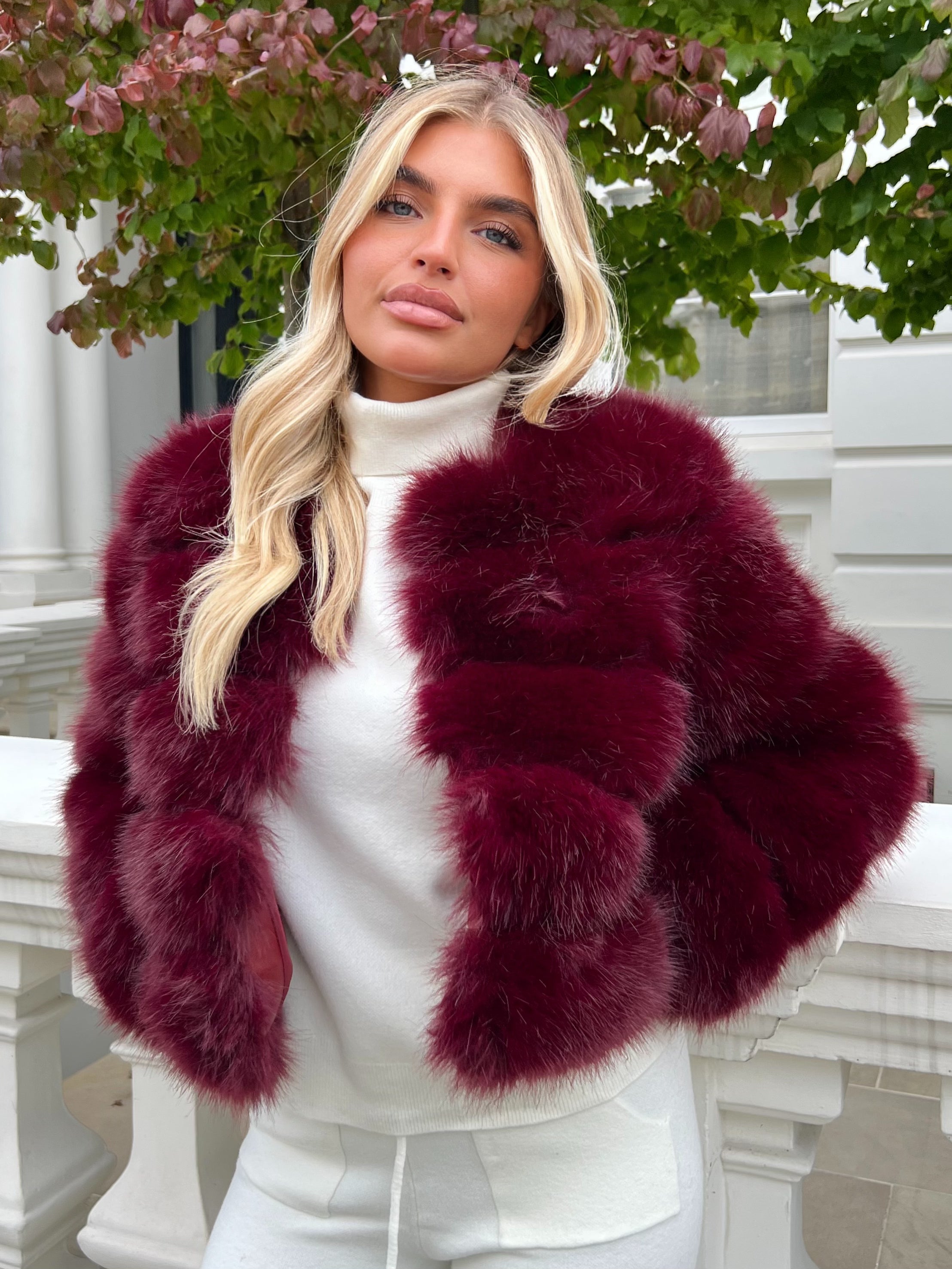 Burgundy Premium Faux Fur Jacket