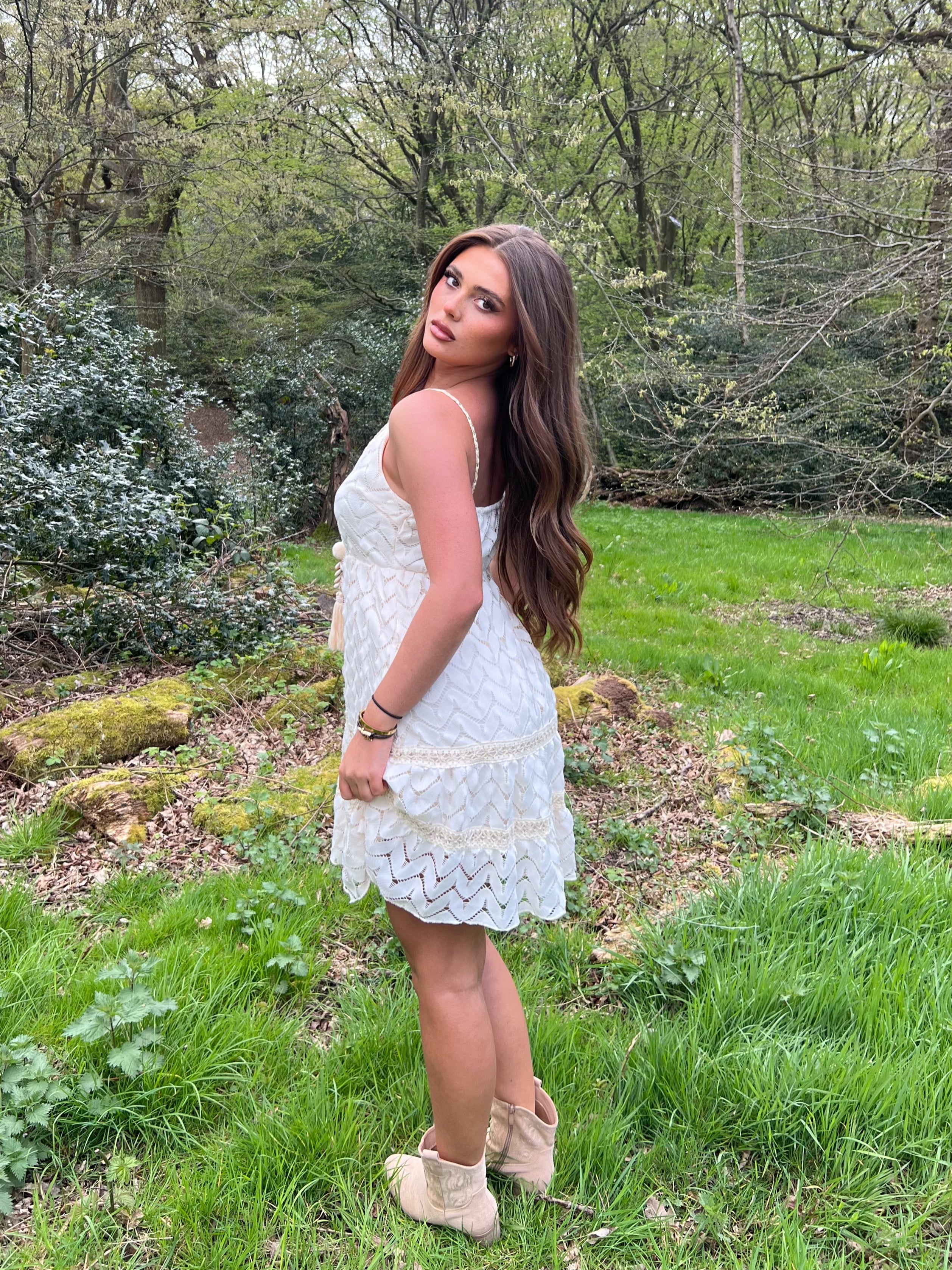 Dark Beige Suede Effect Ankle Cowboy Boots