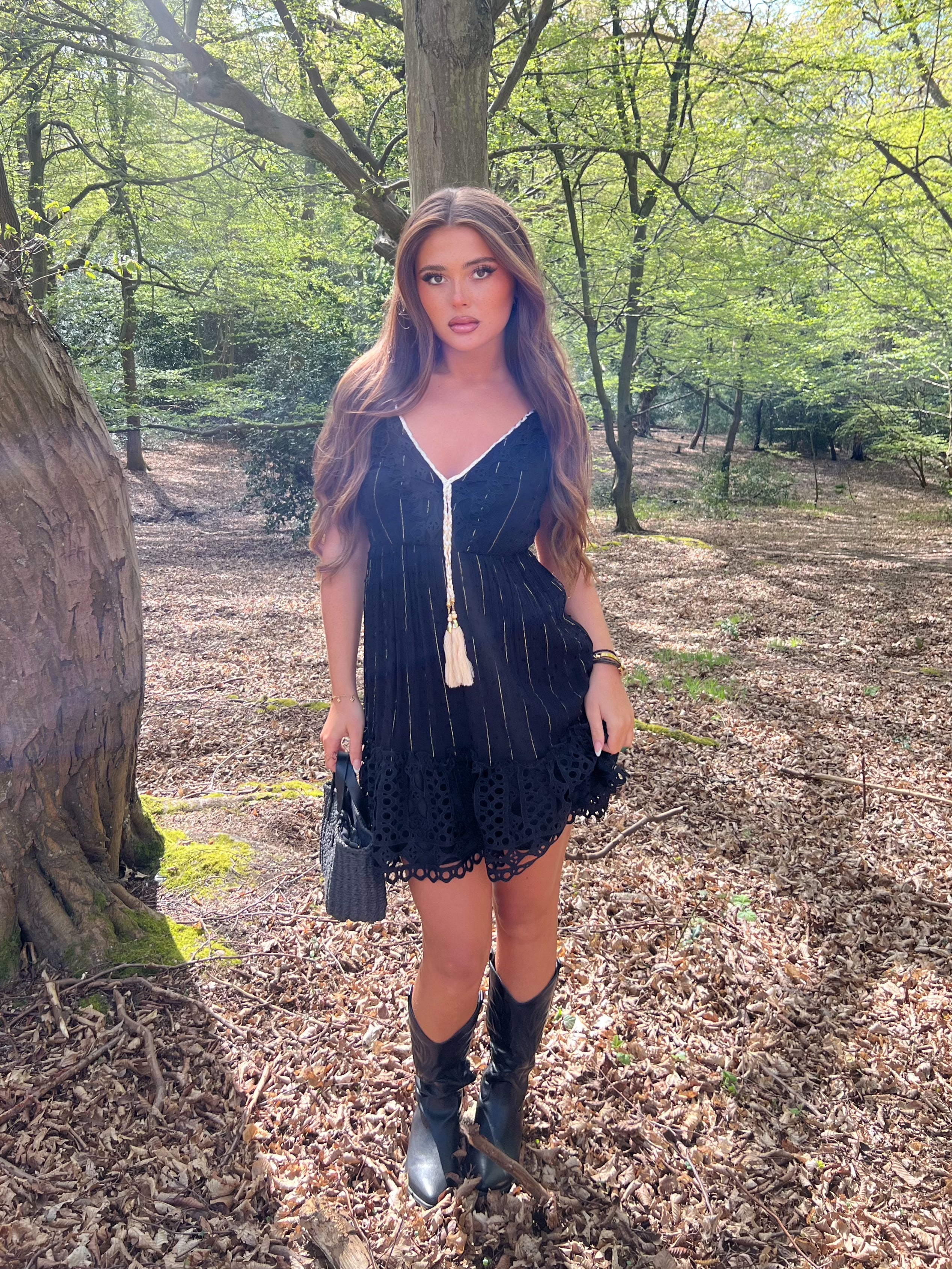 Black Faux Leather Cowboy Boots