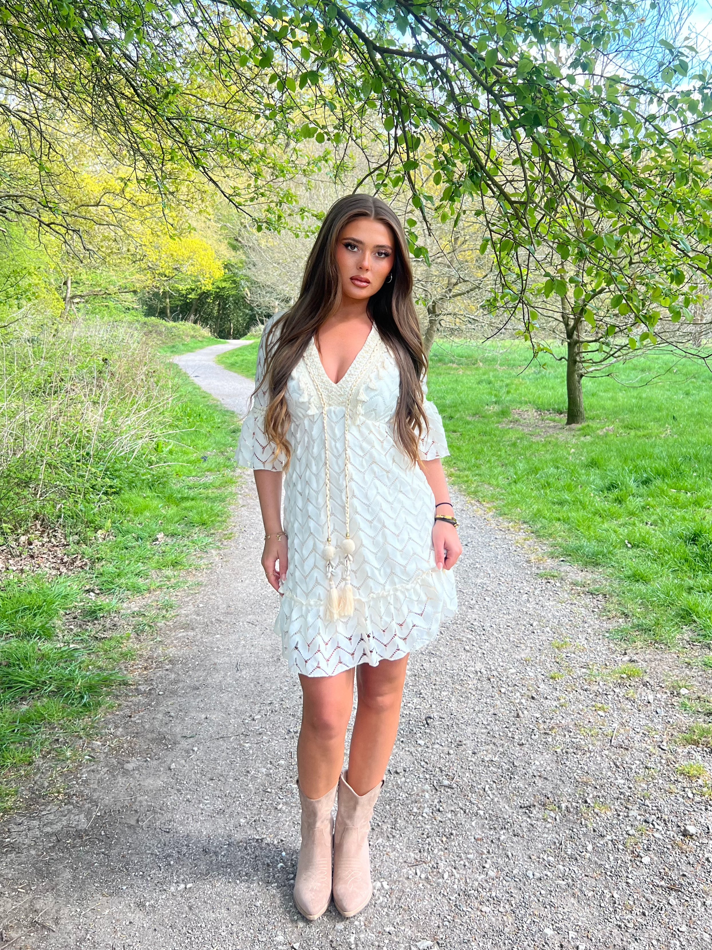 Dark Beige Suede Effect Calf Length Cowboy Boots