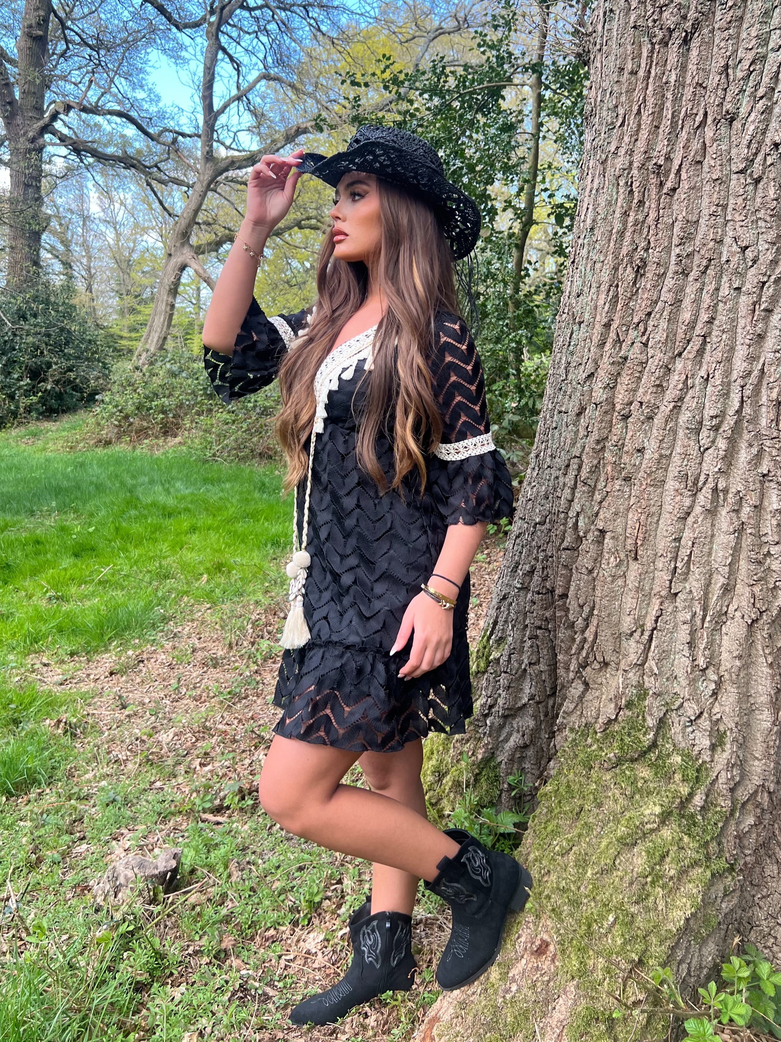 Black Suede Effect Ankle Cowboy Boots