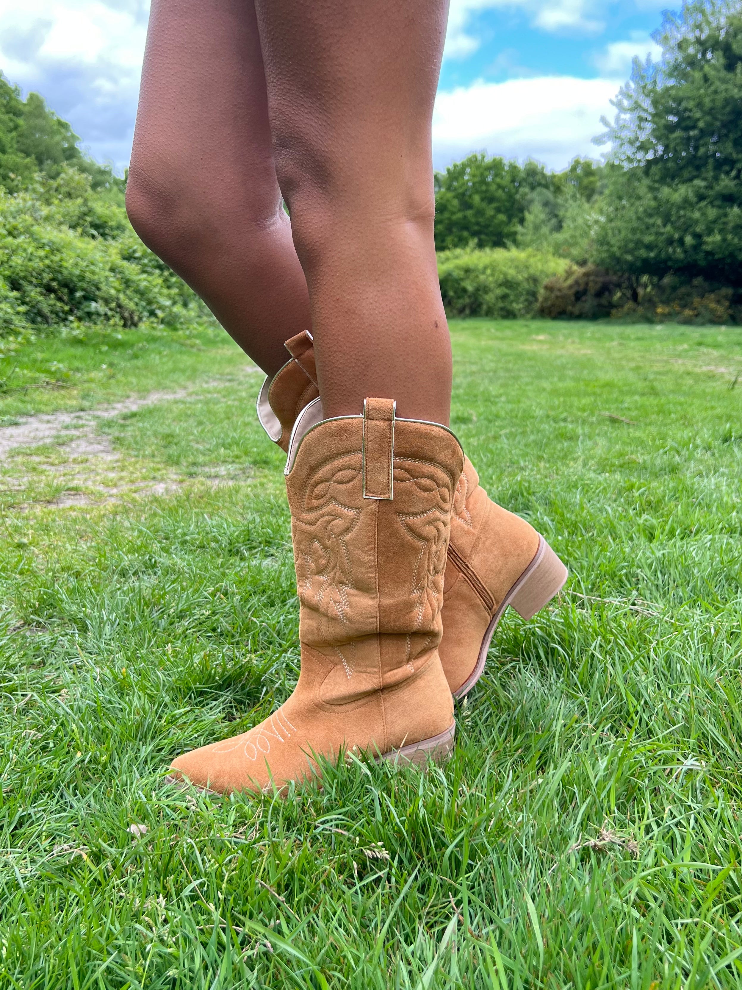 Camel Suede Effect Cowboy Boots