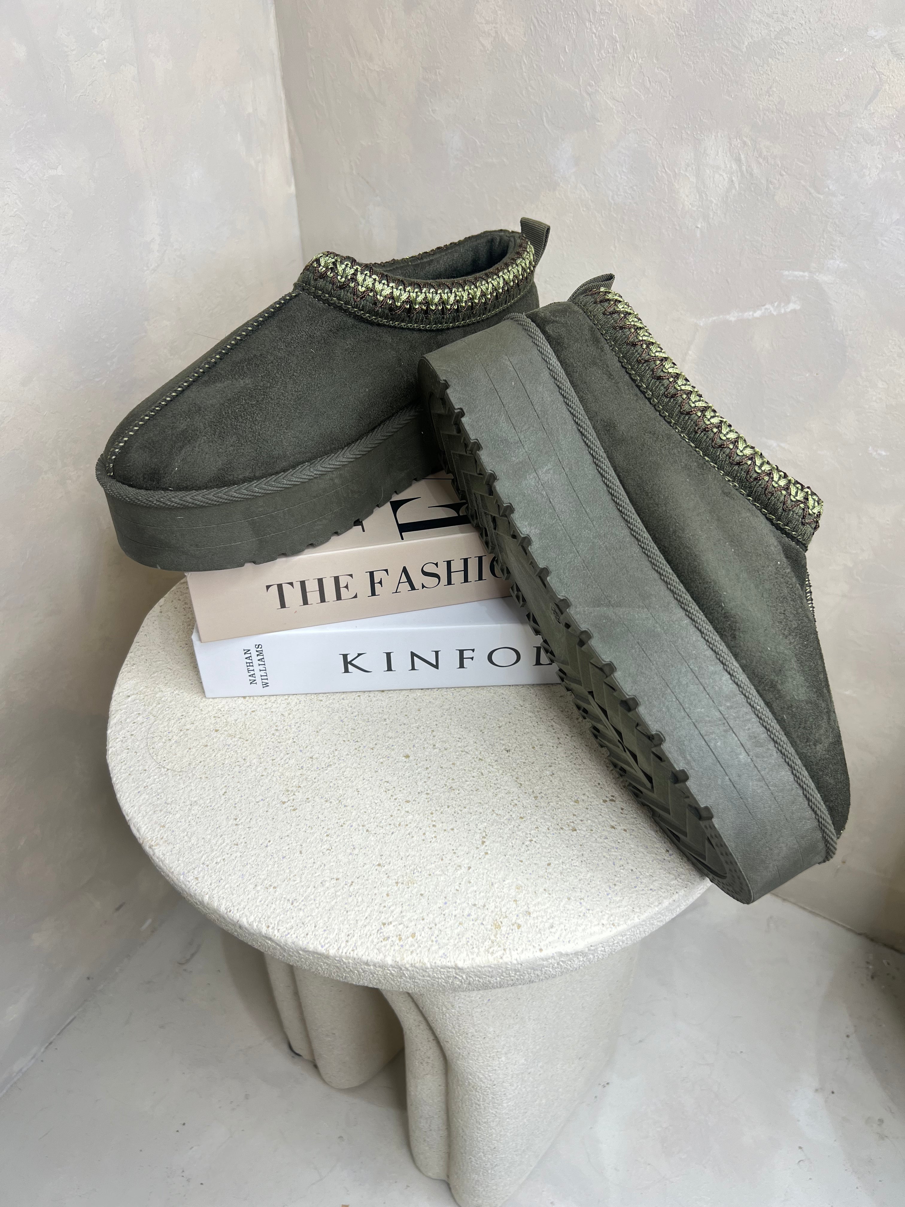 Khaki Backless Platform Slipper