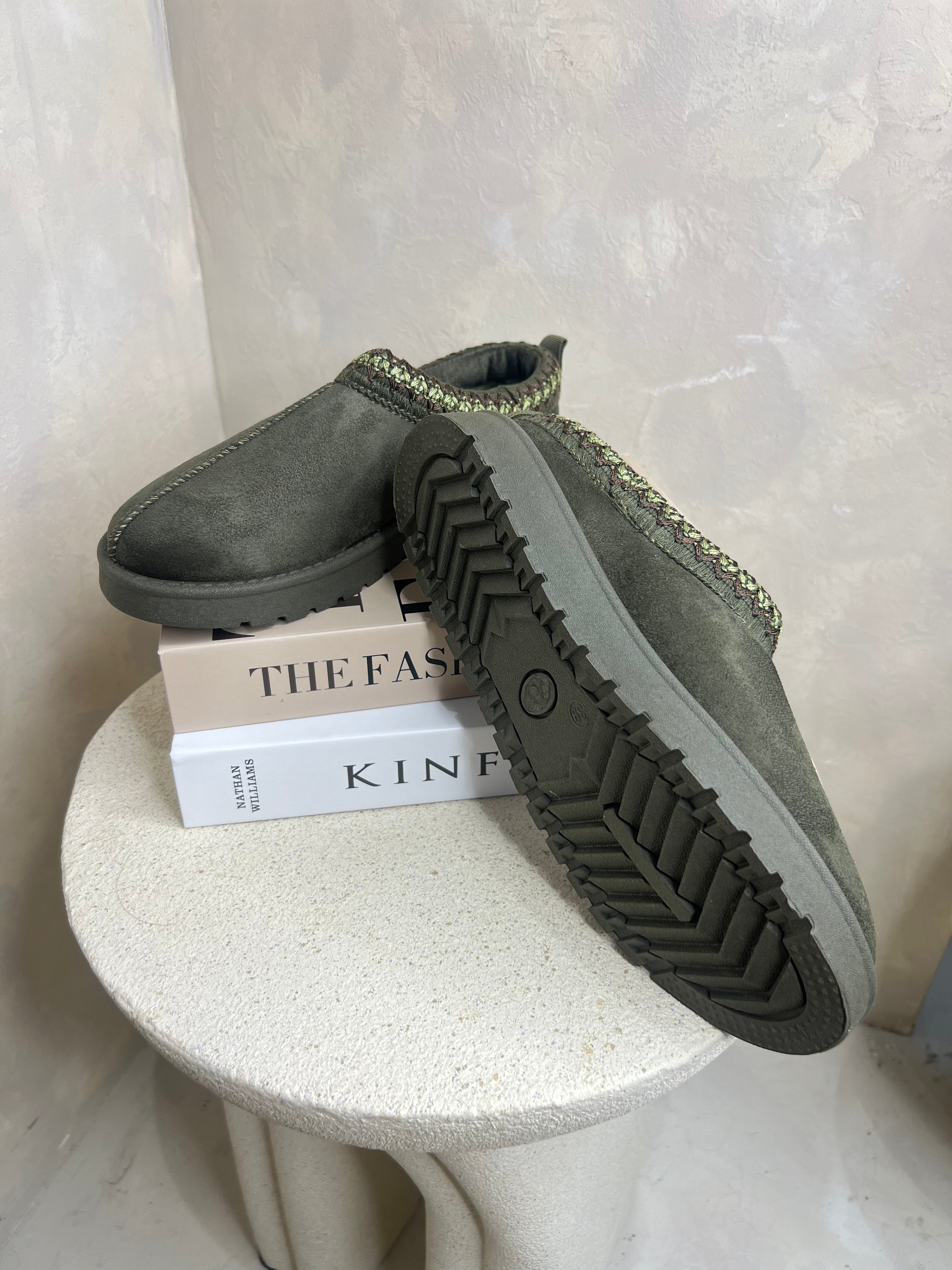 Khaki Suede Style Backless Slippers