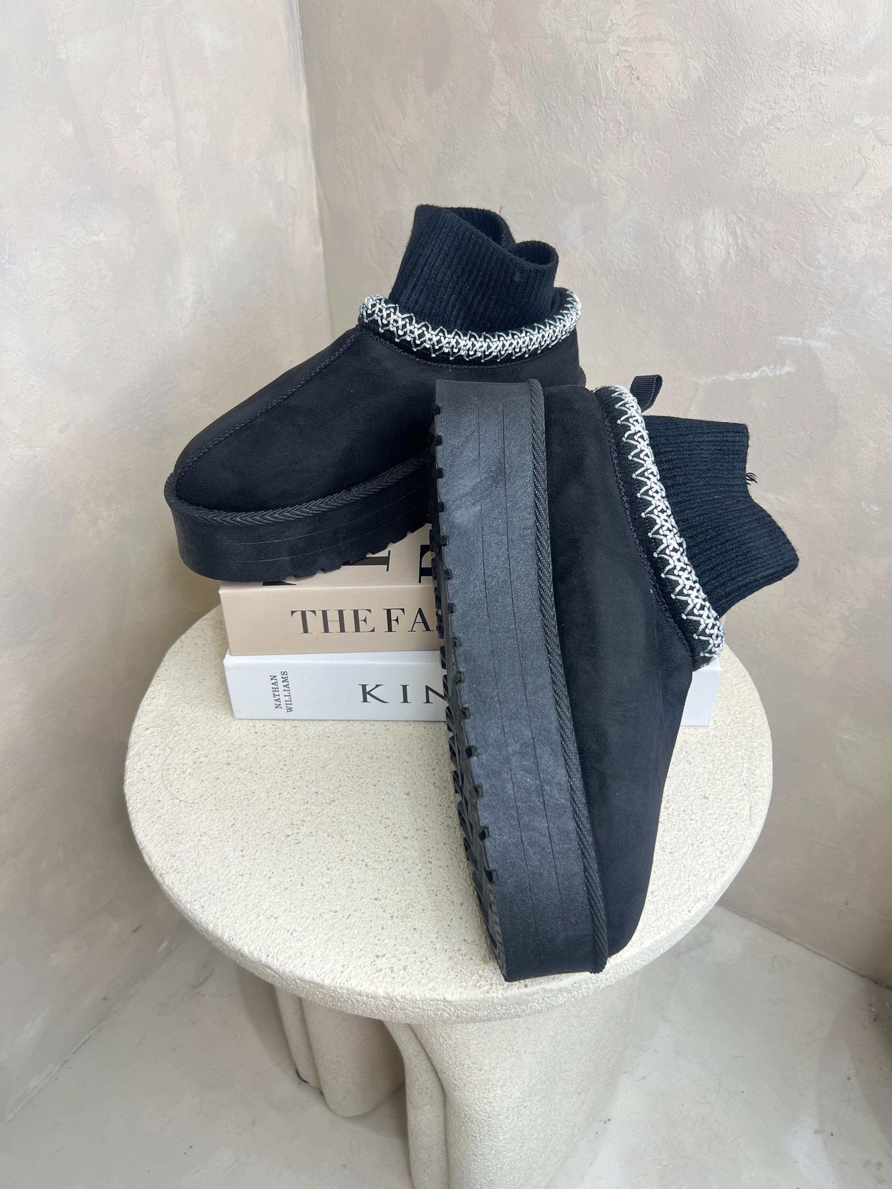 Black Backless Cuffed Ankle Platform Slipper