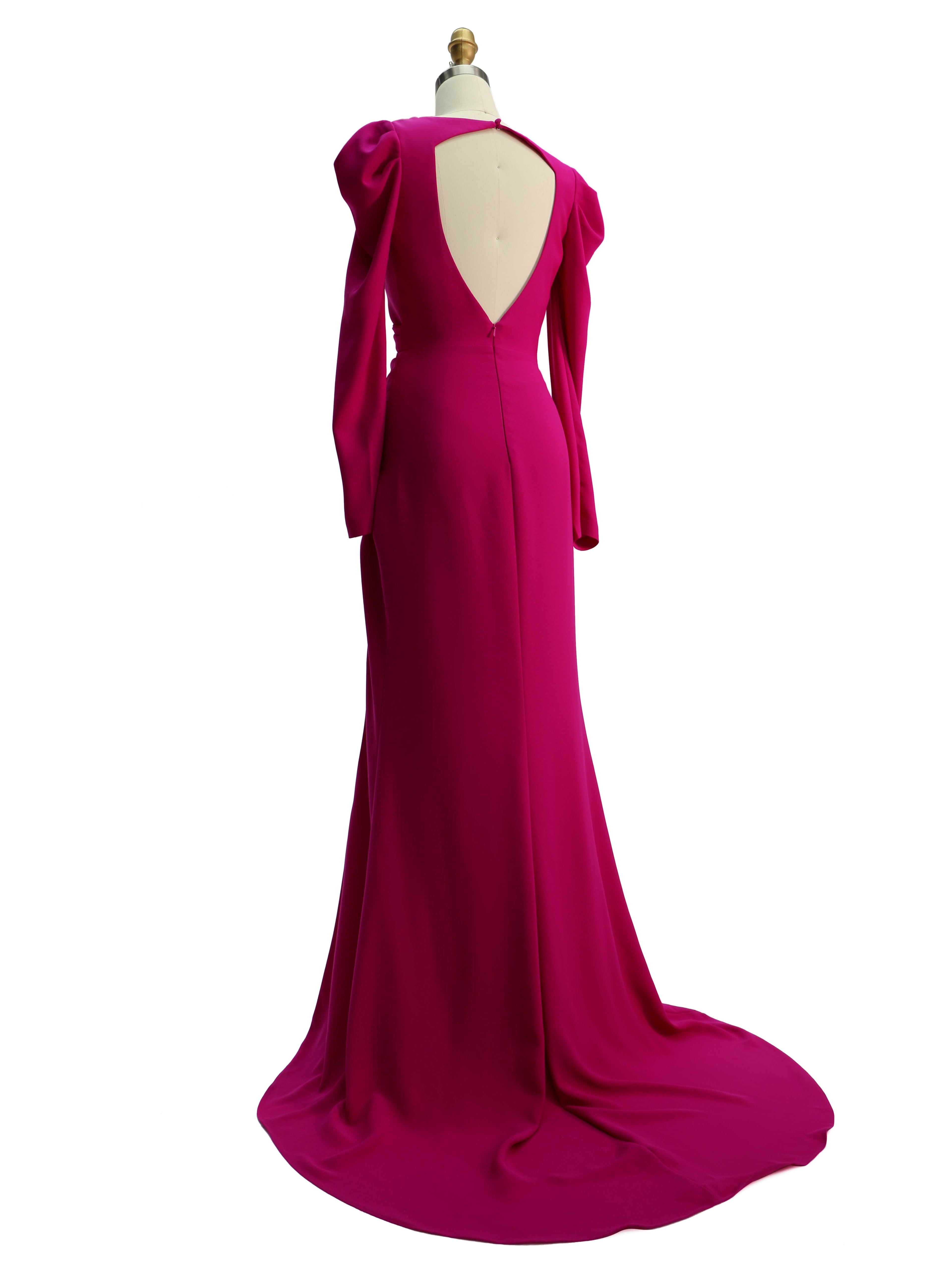 Slim Fit V Neck Magenta Satin Prom Dresses High Split YE2526