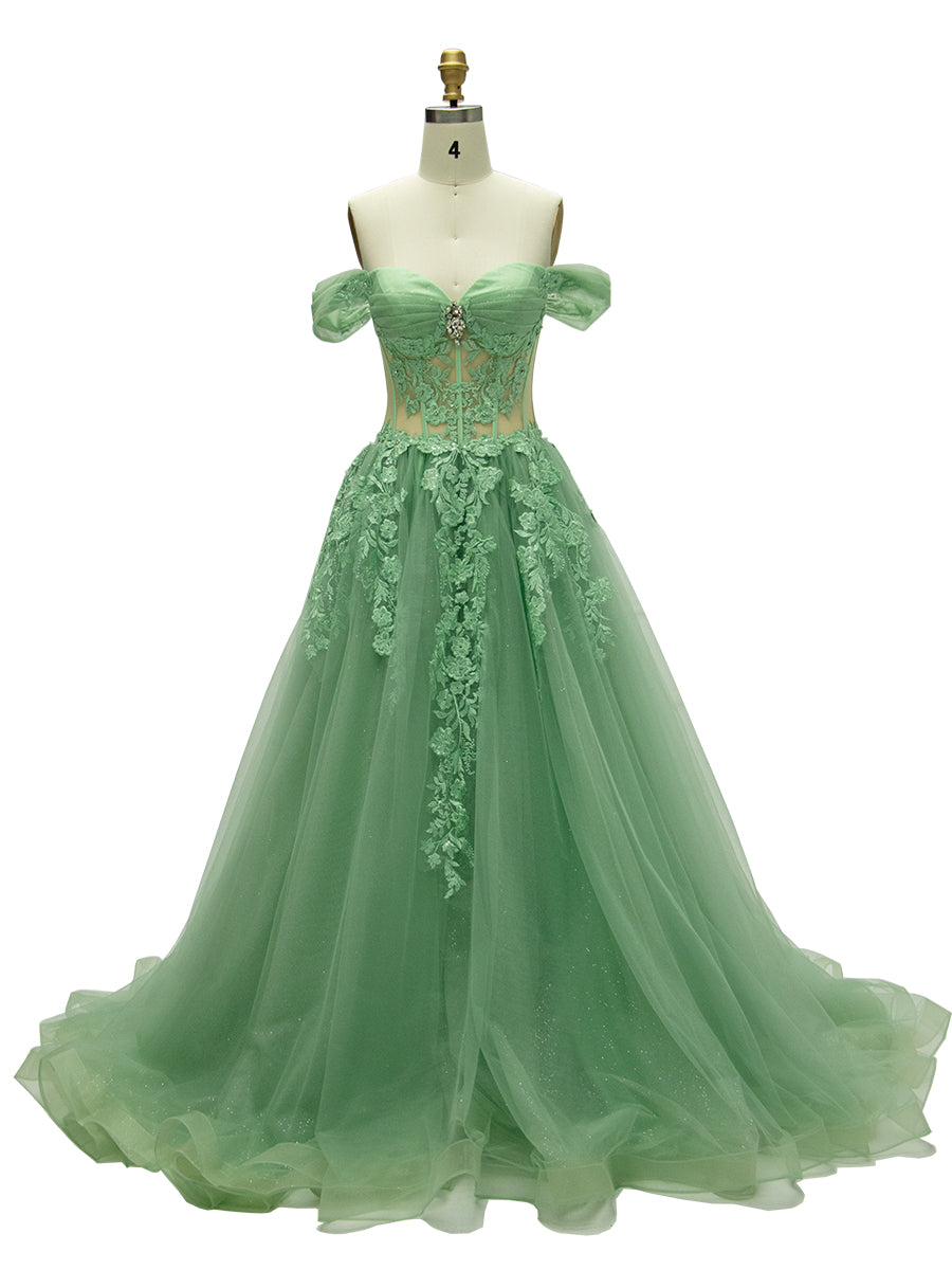 A Line Sage Green Off-Shoulder Colorful Wedding Dresses with Emboidery Lace Custom Colors YE2531