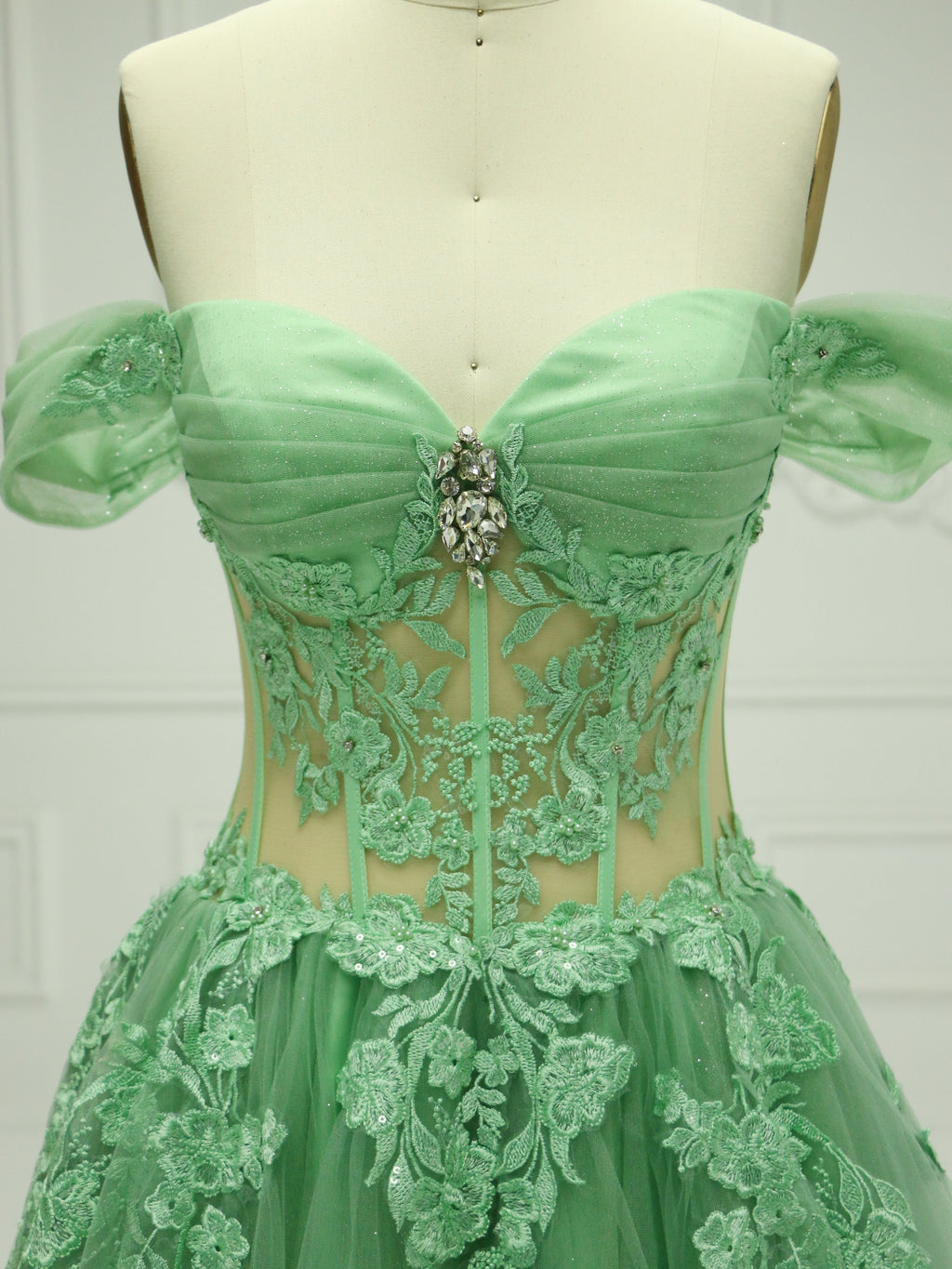 A Line Sage Green Off-Shoulder Colorful Wedding Dresses with Emboidery Lace Custom Colors YE2531